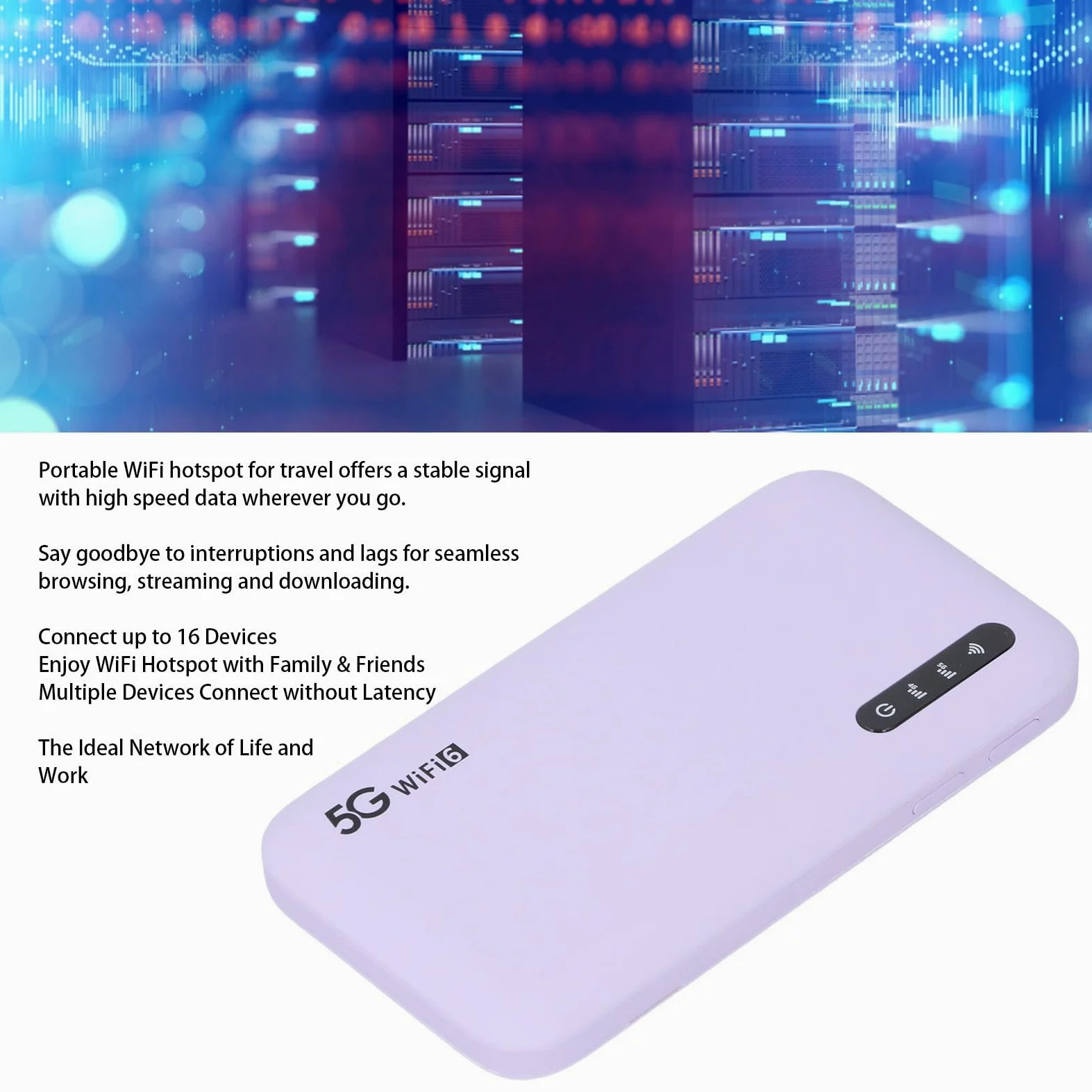 5G Mobilny Hotspot WiFi 6 Router Podróżny z baterią 6100mAh i Gniazdem Nano SIM Obsługa 16 urządzeń 2,77 Gb/s Prędkość IP67 Fioletowy