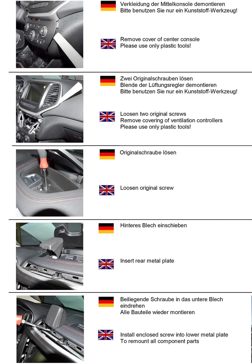 KUDA Uchwyt na telefon komórkowy pasujący do Jeep Cherokee od 10/2013 & Opel - konsola telefoniczna do smartfonów, telefonów komórkowych, nawigacji i wielu innych – konsola ze sztucznej skóry, czarna,