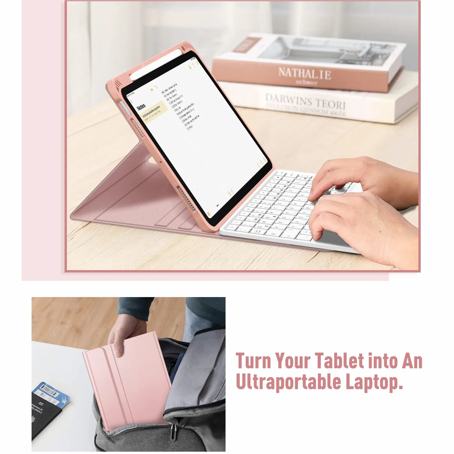 Fintie Etui na klawiaturę do iPad Air 6 11 cali 2024 z touchpadem, magnetyczna, różowe