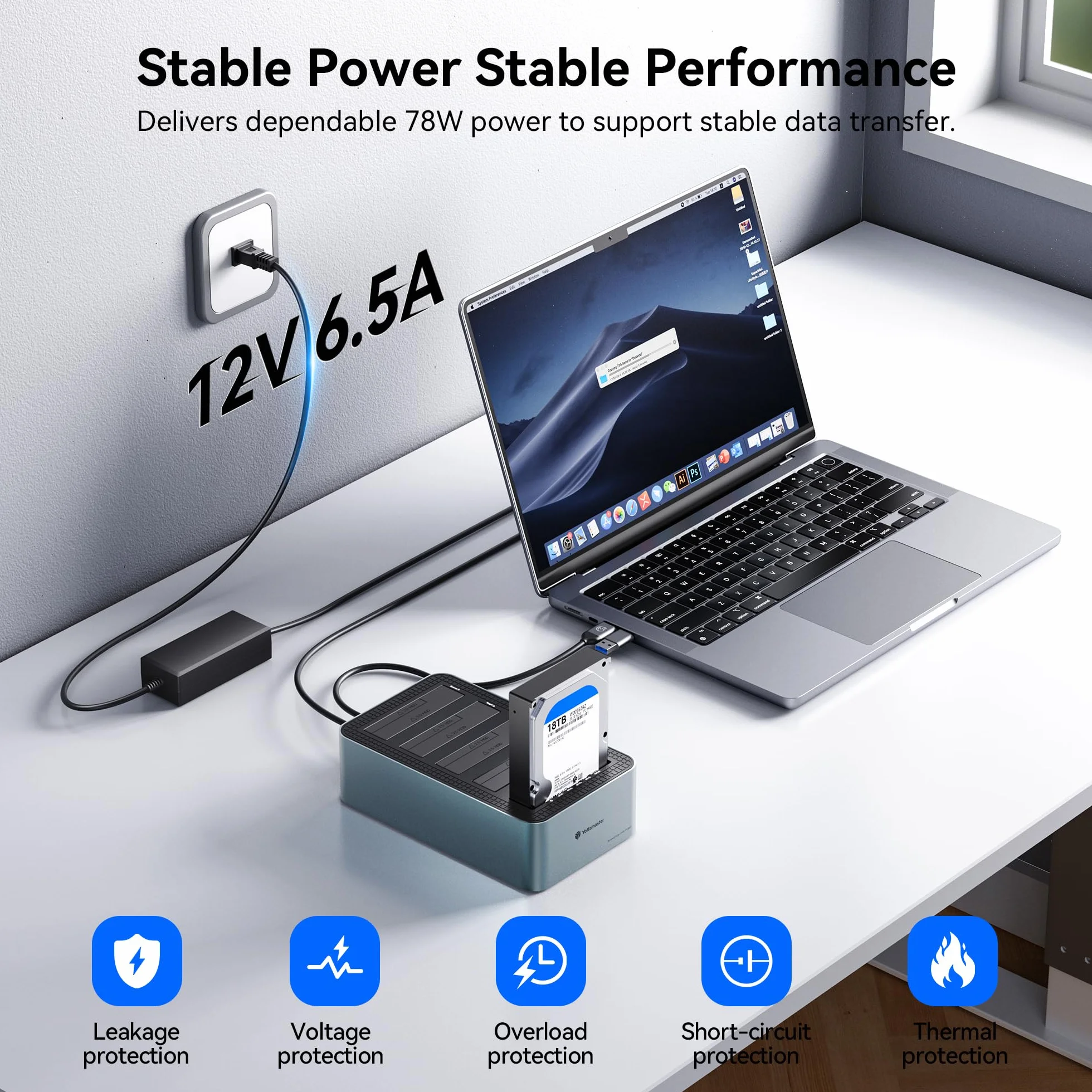 Yottamaster 5 Bay Aluminiowa stacja dokująca do 2,5/3,5 cala SATA SSD HDD USB 3.2 Gen1 12V 6.5A obsługa 18 TB