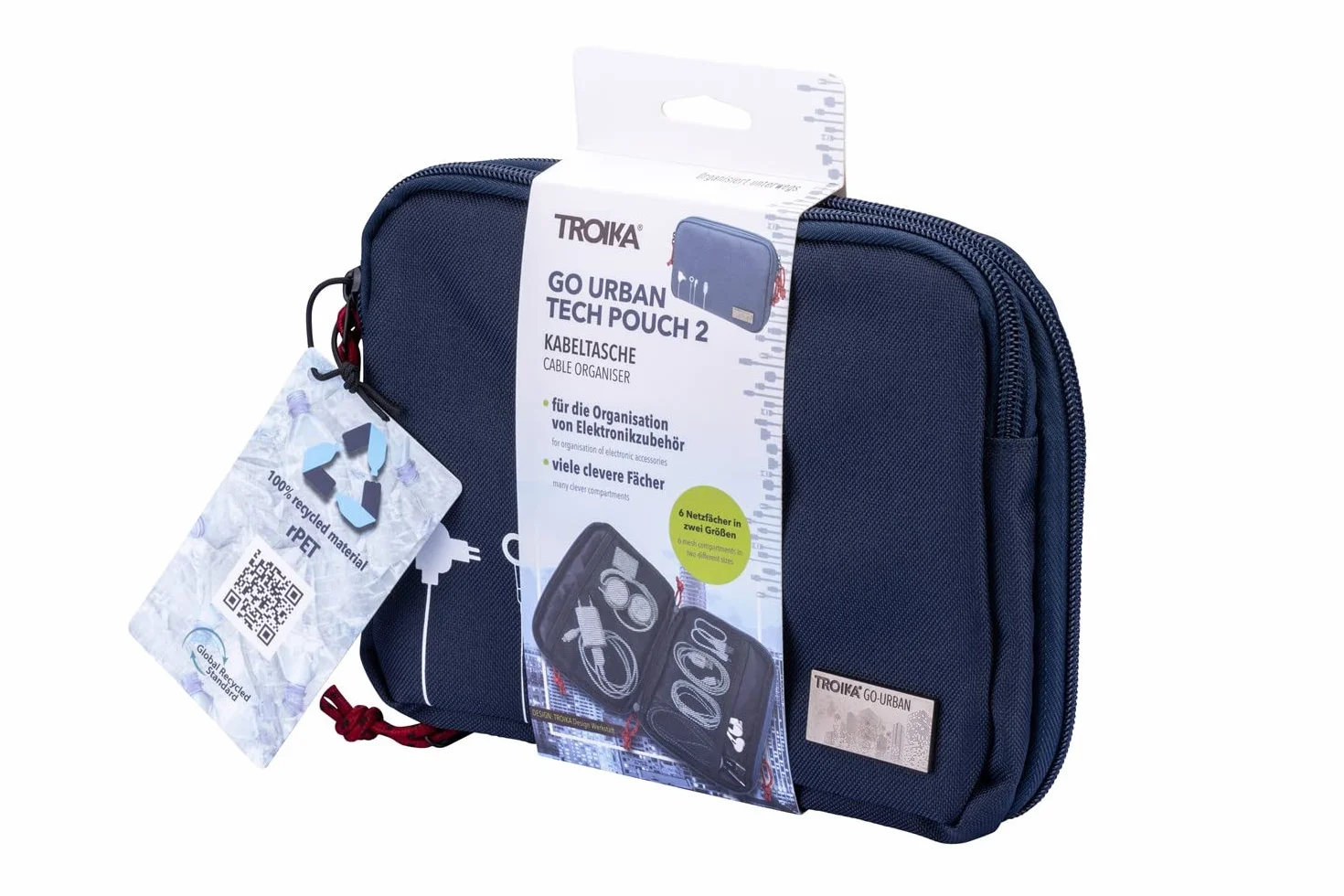 Troika Business Tech Pouch 2 torba na kable na akcesoria elektroniczne z poliestru w kolorze niebieskim, wymiary: 23,5 cm x 17 cm x 3,5 cm, BGO44/DB, niebieski, 23,5cm, Nowoczesny