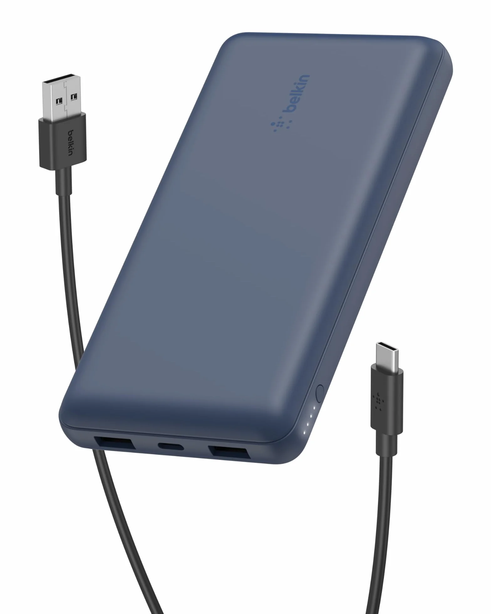 Belkin BPB012, Przenośna ładowarka USB C 20 000 mAh, powerbank 20K z wejściem/wyjściem USB typu C i 2 portami USB A, w zestawie kabel USB C na A, do iPhone'a, Galaxy i innych urządzeń, Niebieska