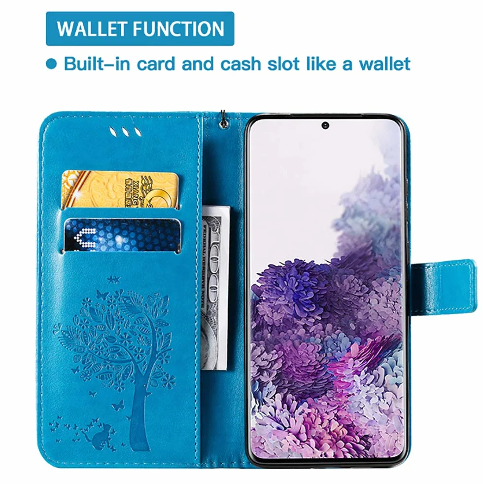 Topme Skórzane etui do Motorola Moto g13 / Moto g23 (6,5 cala), [etui na telefon w stylu kota i drzewa] - niebieskie