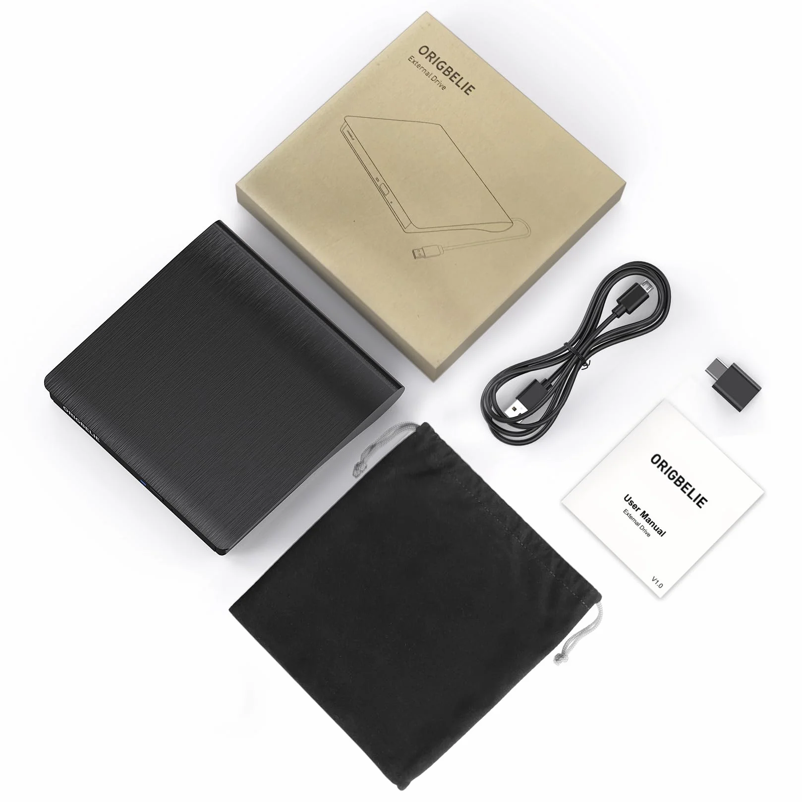 ORIGBELIE Zewnętrzny napęd CD/DVD dla laptopa, USB 3.0 nagrywarka CD +/-RW CD ROM Zewnętrzny napęd DVD Przenośny odtwarzacz DVD dla laptopa, komputera stacjonarnego PC Apple Mac Windows 11/10/8/7/XP