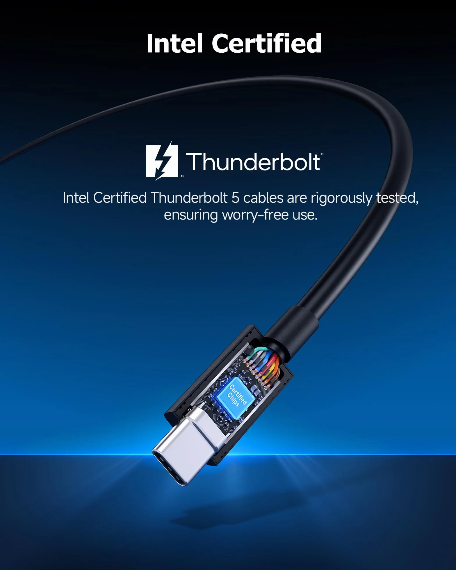 [Certyfikat Intel] Cable Matters kątowy kabel Thunderbolt 5 0,8 m – 80Gbps, Bandwidth Boost do 120Gbps, ładowanie 240W PD 3.1, zgodny z Thunderbolt 4/USB4/USB-C, czarny