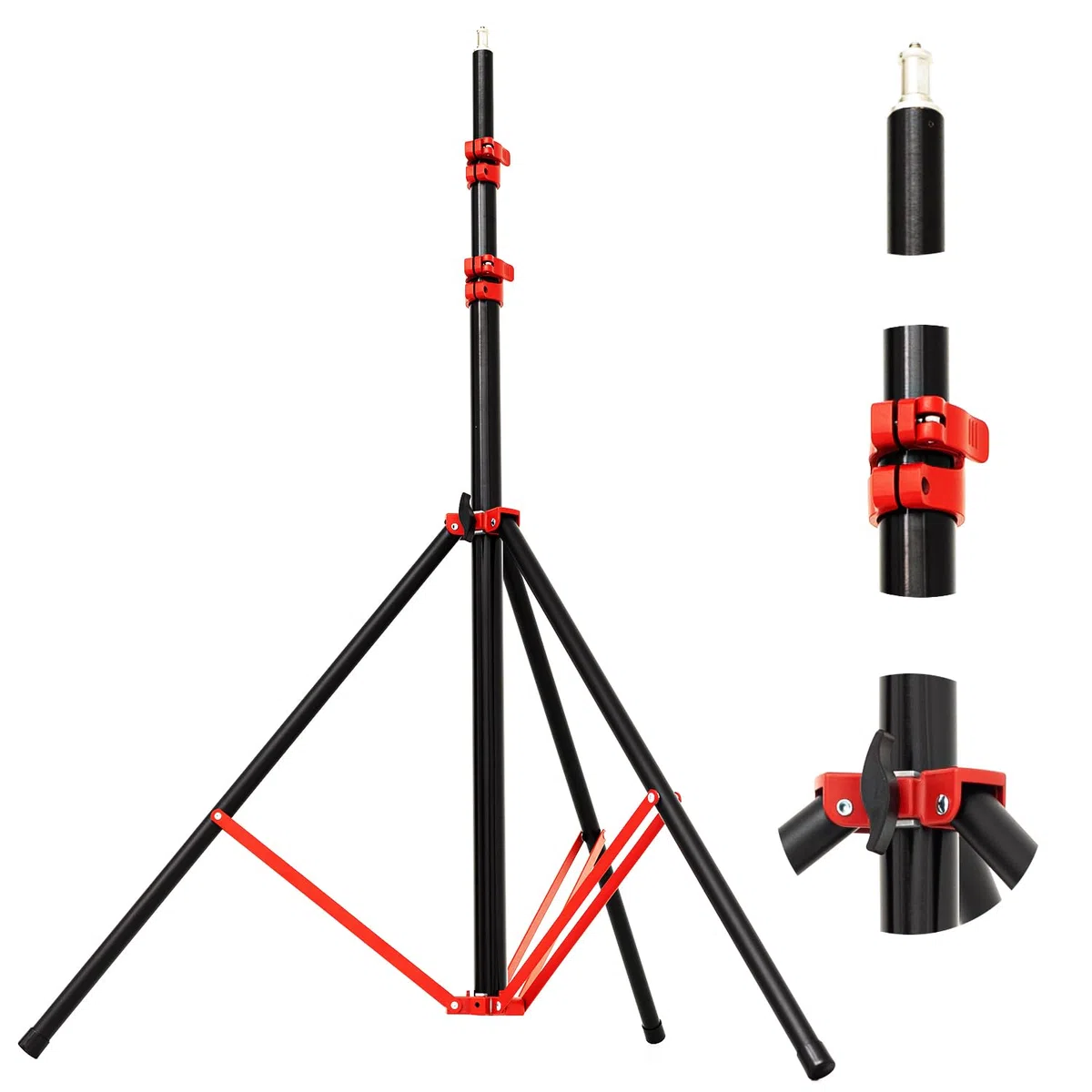 AMBITFUL GM280P Stojak na światło z amortyzacją powietrzną, obciążenie 10 kg, wysokość 108-280 cm, czerwony akcent z klapką na czarnym korpusie do oświetlenia pierścieniowego, aparatu, LED