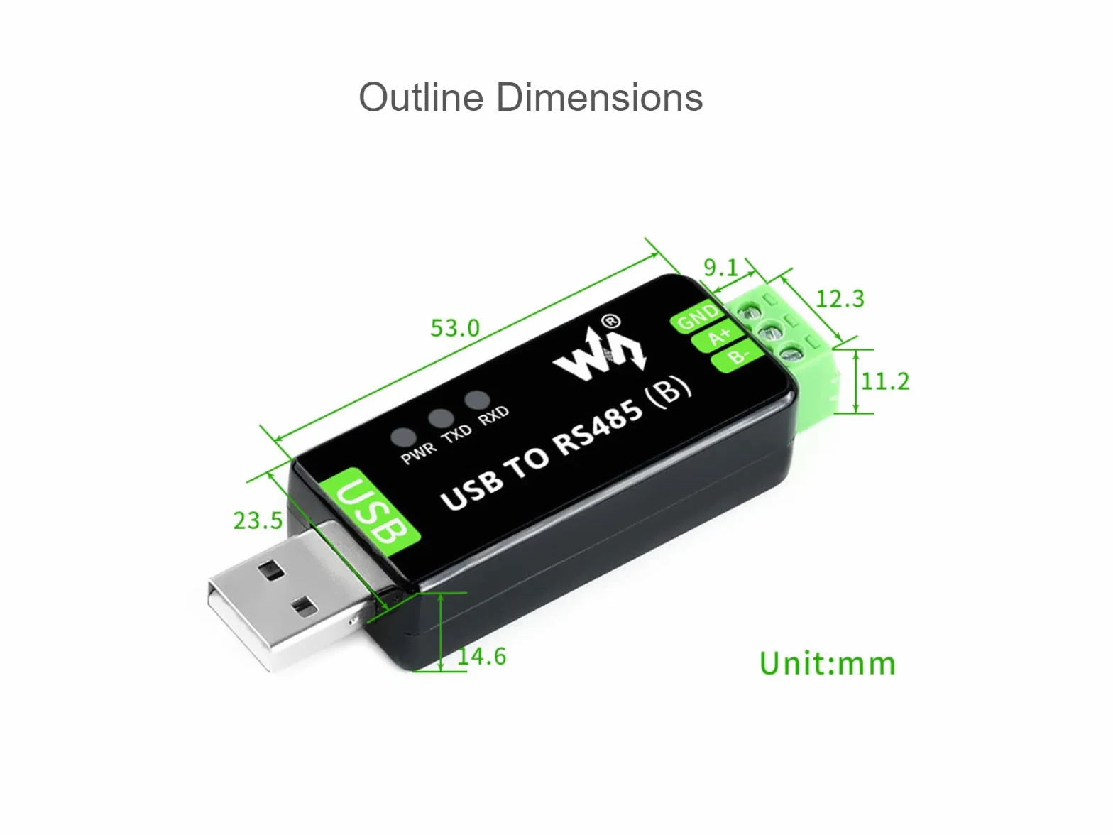 Przemysłowy konwerter USB do RS485 z oryginalnym CH343G i SP485EEN 300 bps ~ 3 Mbps Baudrate Built-In Lightningproof Tube,Resettable Fuse, ESD i TVS Protection Circuits