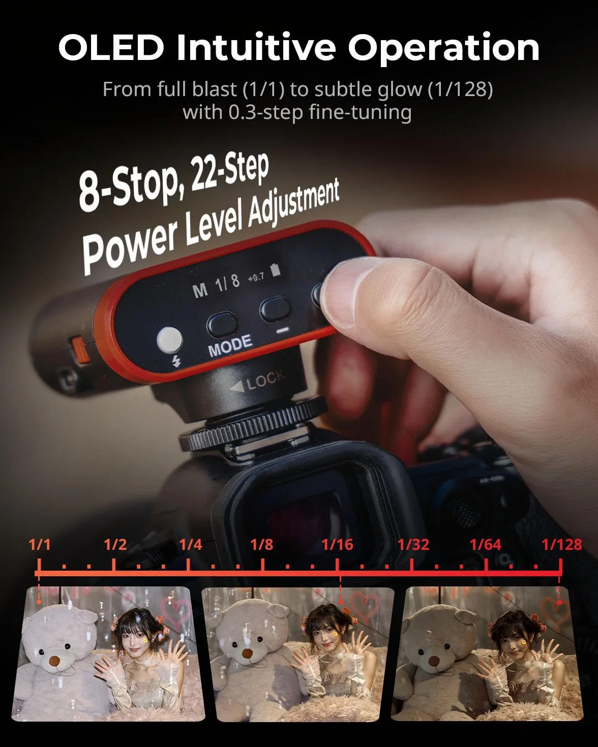 SMALLRIG Miniaturowa lampa błyskowa RS20 do aparatów Canon i Sony, lampa błyskowa Speedlite GN12 z baterią 2000 mAh, wyświetlacz OLED, 8 poziomów, 500 błysków o pełnej mocy/1,8 s, 5374