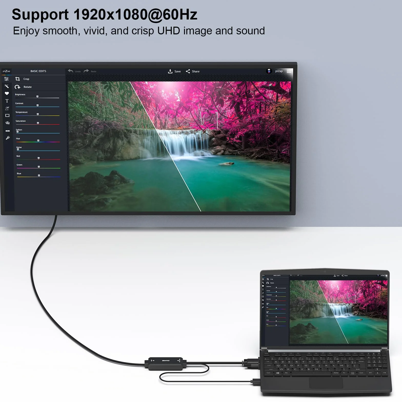 BENFEI Kabel VGA na HDMI, kabel 1,8 m 1080P z komputera VGA/laptopa do monoitora HDMI/telewizora z obsługą audio (nie dwukierunkowy)