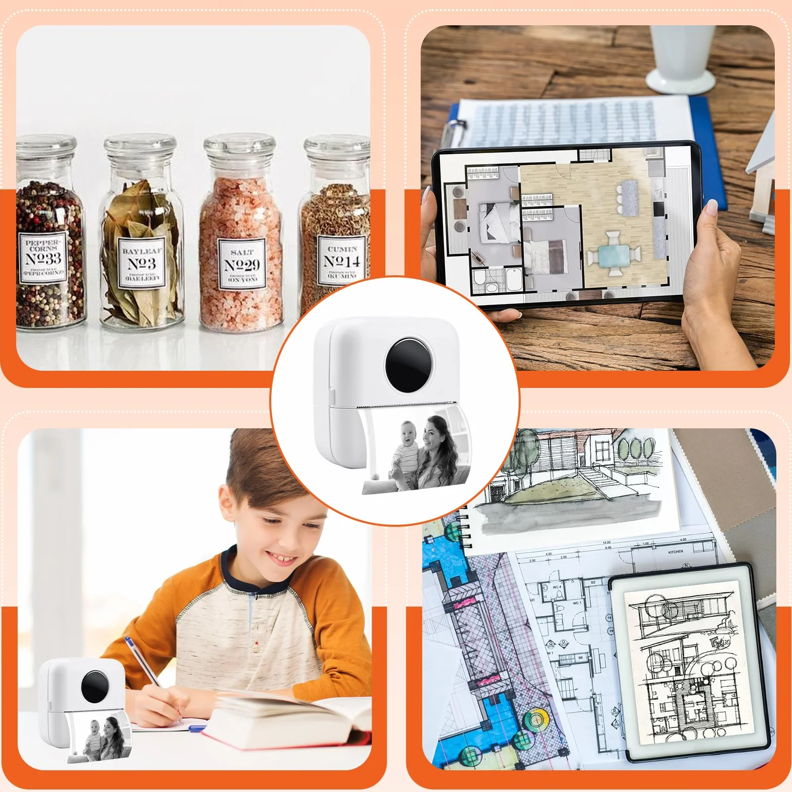 UCAMP Przenośna mini drukarka, termiczna drukarka fotograficzna, przenośna drukarka fotograficzna, bez tuszu, Bluetooth do zdjęć, listy etykiet, pokwitowań, notatek i pamiętników (iOS/Android)