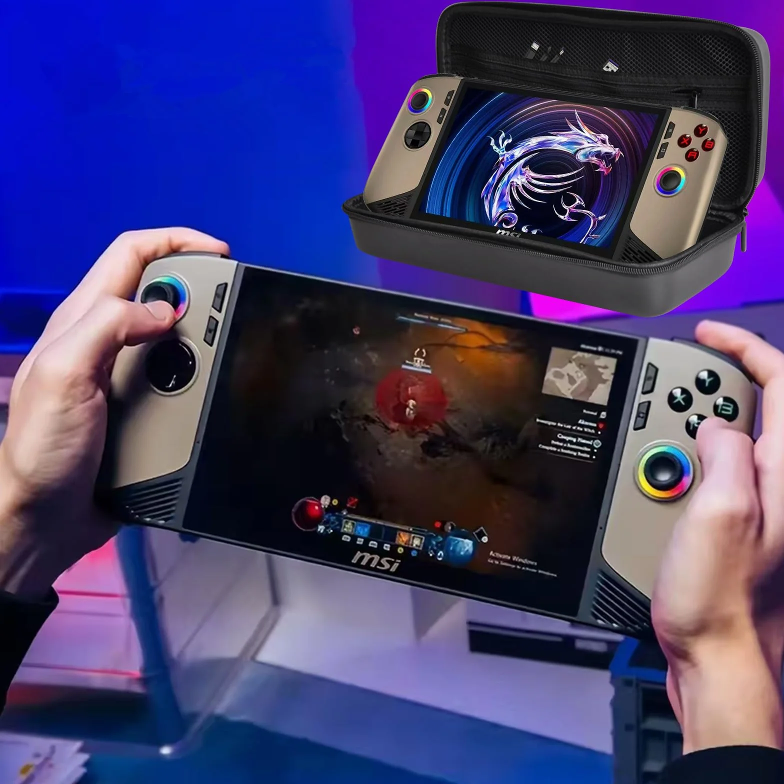 Hzycwgone EVA Etui do MSI Claw 8 AI+(2025),Pokrowiec na Torbę Podróżną do MSI console portable Claw 8 AI+ A2VM 2025,Twardy Futerał z Tryb podstawki i Siatkowa Kieszeń do MSI Claw 8 AI+ 2025(Czarny)