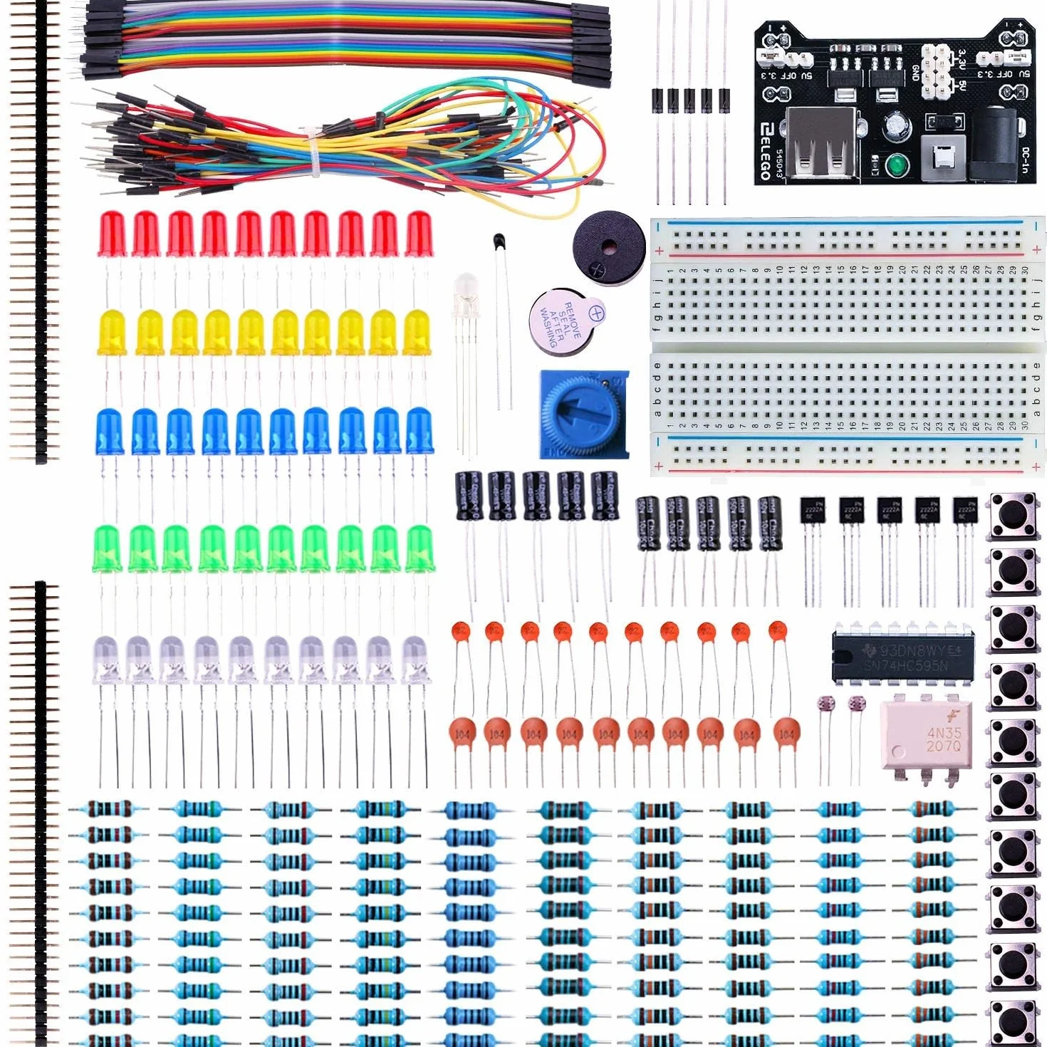 ELEGOO Electronic Fun Kit Breadboard kabel rezystancyjny kondensator LED potencjometr do elektroniki zestaw learning Kit, kompatybilny z Arduino IDE, UNO R3, Raspberry Pi asortyment