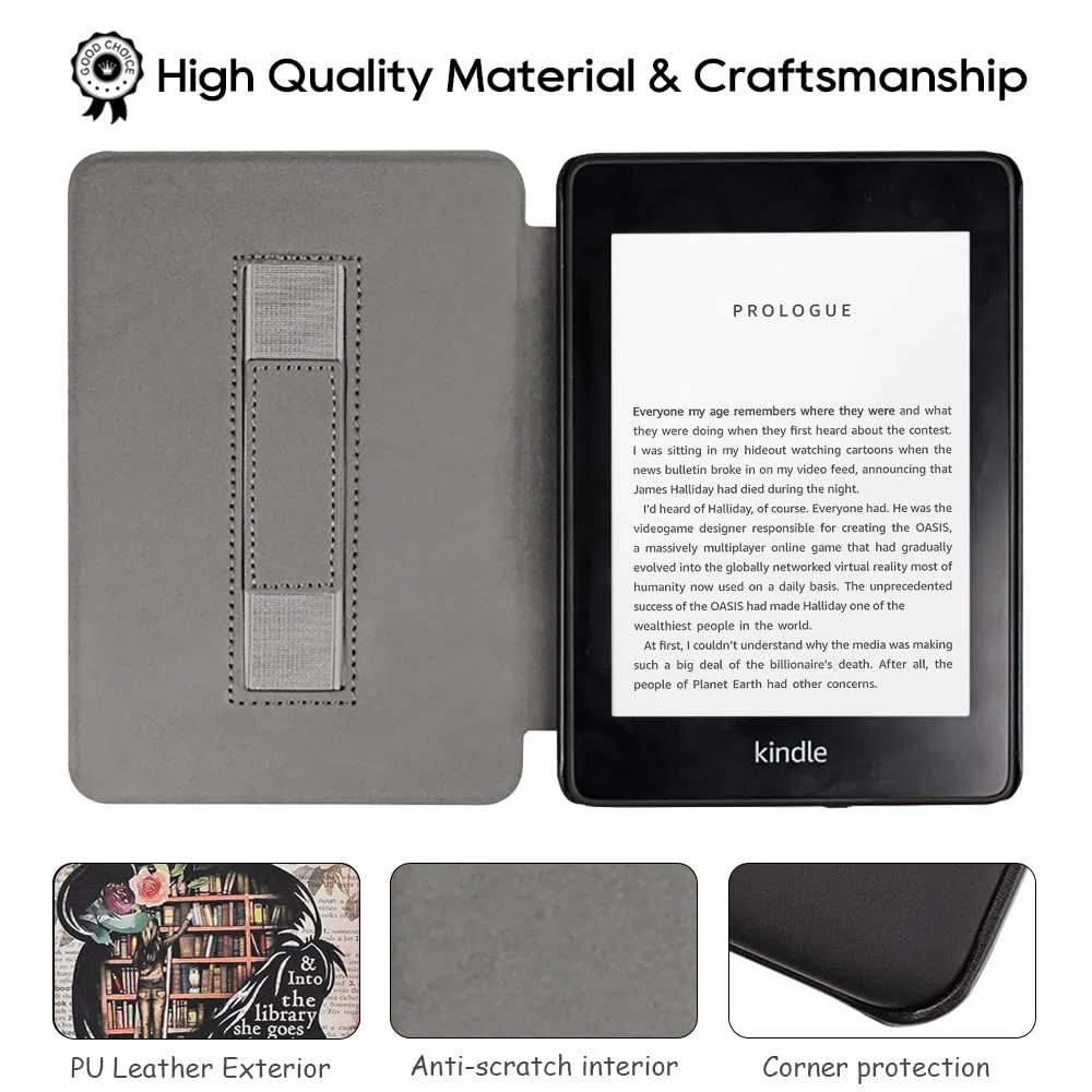 SCSVPN Etui na 15.2 cm Kindle 10. generacji (wydanie 2019, model nr. J9G29R) – smukłe, lekkie, wysokiej jakości etui ze skóry PU z paskiem na rękę, automatyczne uśpienia/budzenie, nie pasuje do
