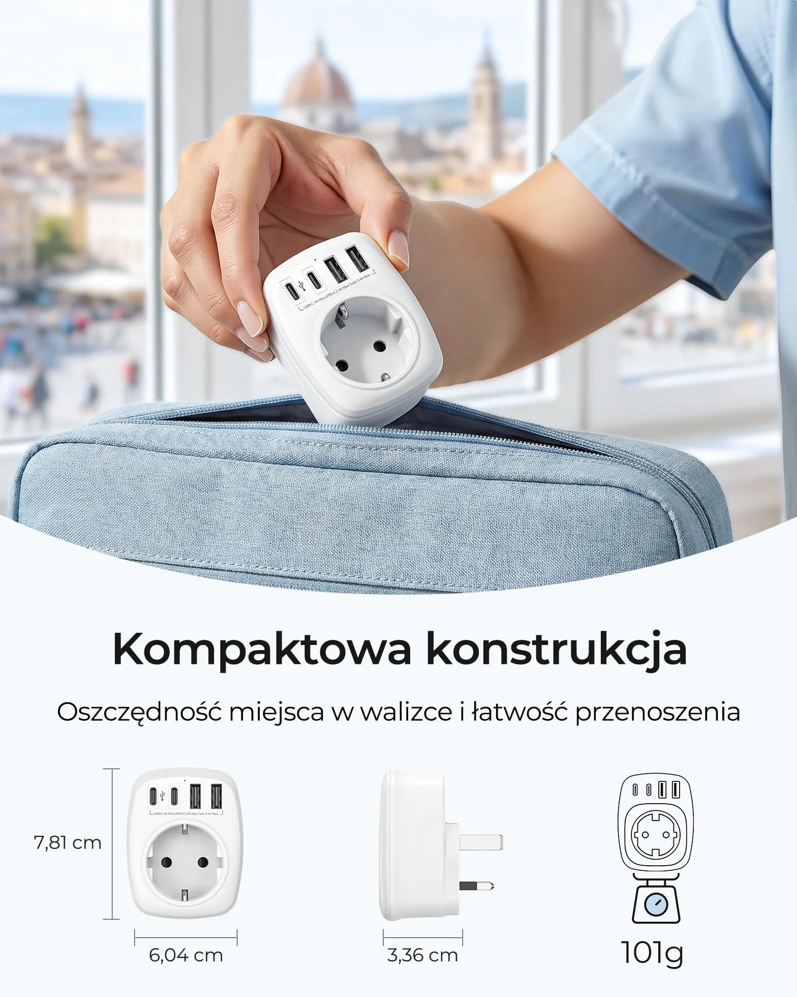 LENCENT 5-w-1 Adapter Podróżny UK Adapter, Typu-G Wtyczka Podróżna Adapter z 3 USB-A, 1 Typ C i 1 AC Schuko Adapter do Wielka Brytania, Irlandia, Dubaj, Malezja, Singapur, Hongkong ładowarka ścienna
