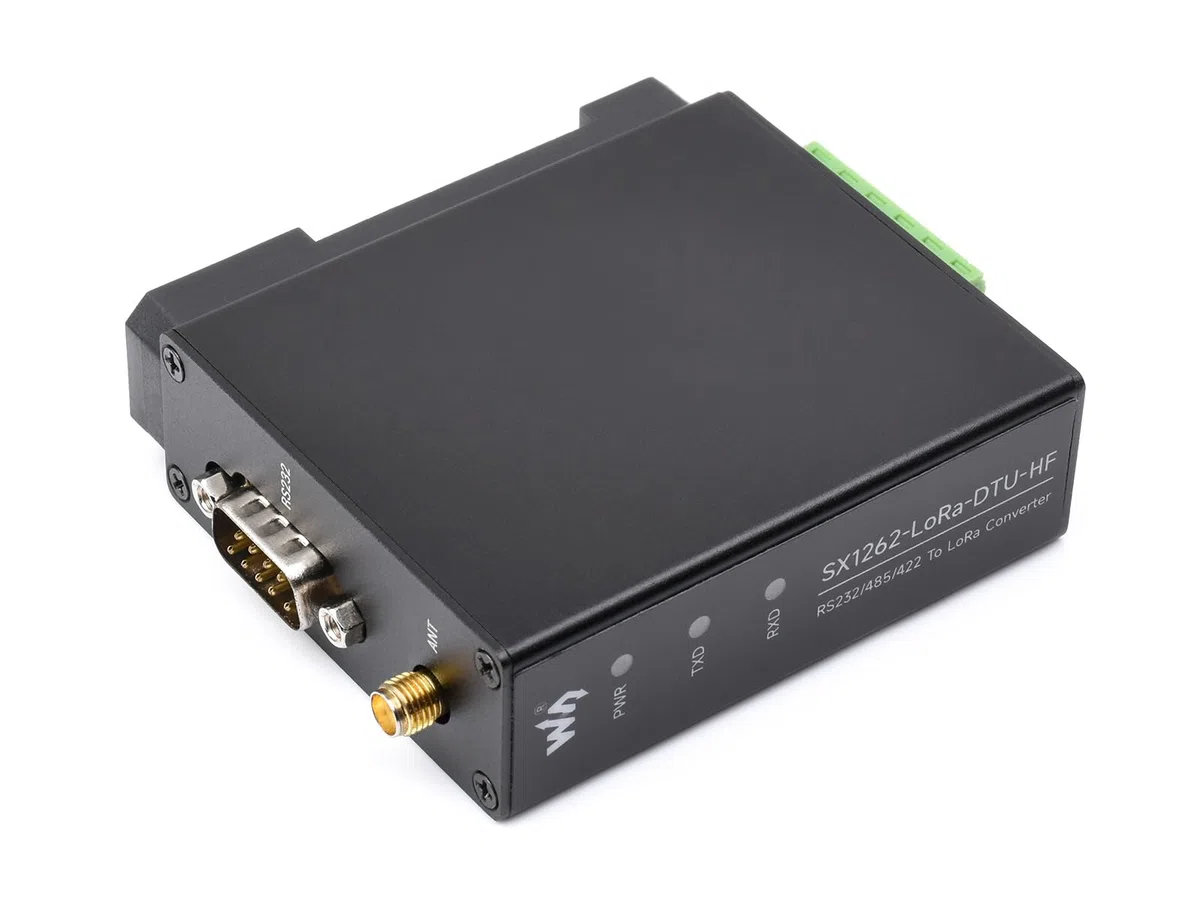 Waveshare Rail-Mount SX1262 LoRa Data Transfer Unit, RS232/RS485/RS422 to LoRa, Suit for Sub-GH, HF version, Applicable to Europe/North America/Oceania