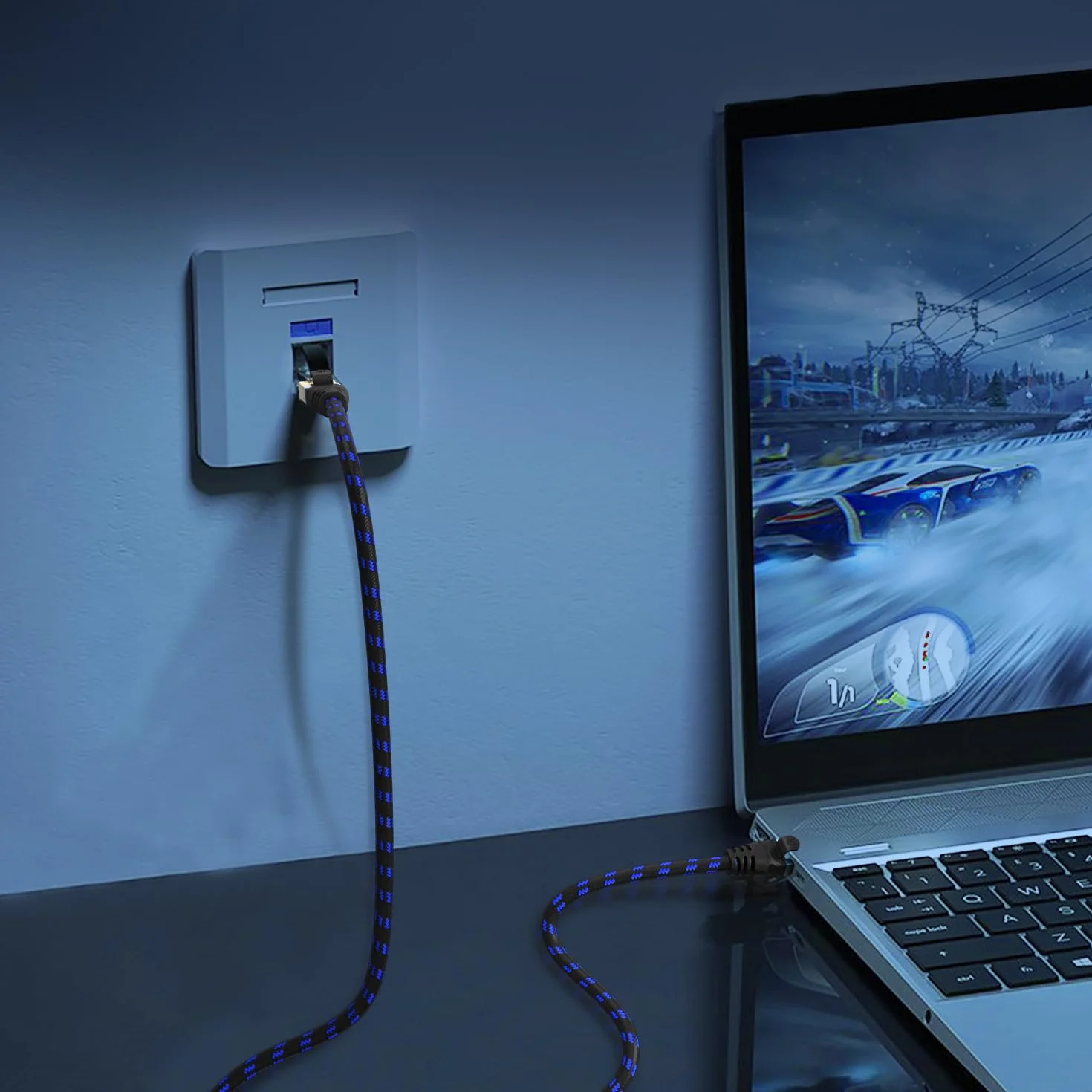 Kabel sieciowy Ultra HDTV CAT 8.1-1 metry, kabel LAN 40 Gb/s, kabel krosowy Gigabit RJ45 Ethernet, zabezpieczenie przed zginaniem, nylonowa kurtka ze światłowodem 40 000 Mbit