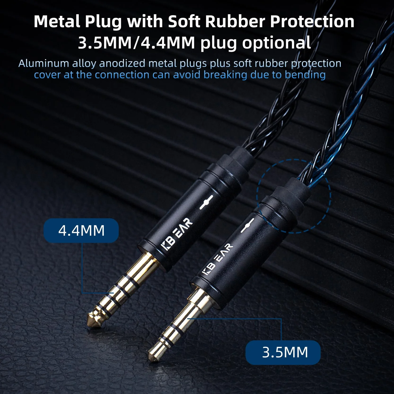KBEAR ST12 Plus 2-pinowy 2-pinowy zamienny kabel do słuchawek do monitorowania uszu, posrebrzany kabel słuchawkowy HiFi do KZ ZST/AS10/ZS10/CCA C10/C12 (niebieski-czarny, 2-pinowe 4,4 mm)