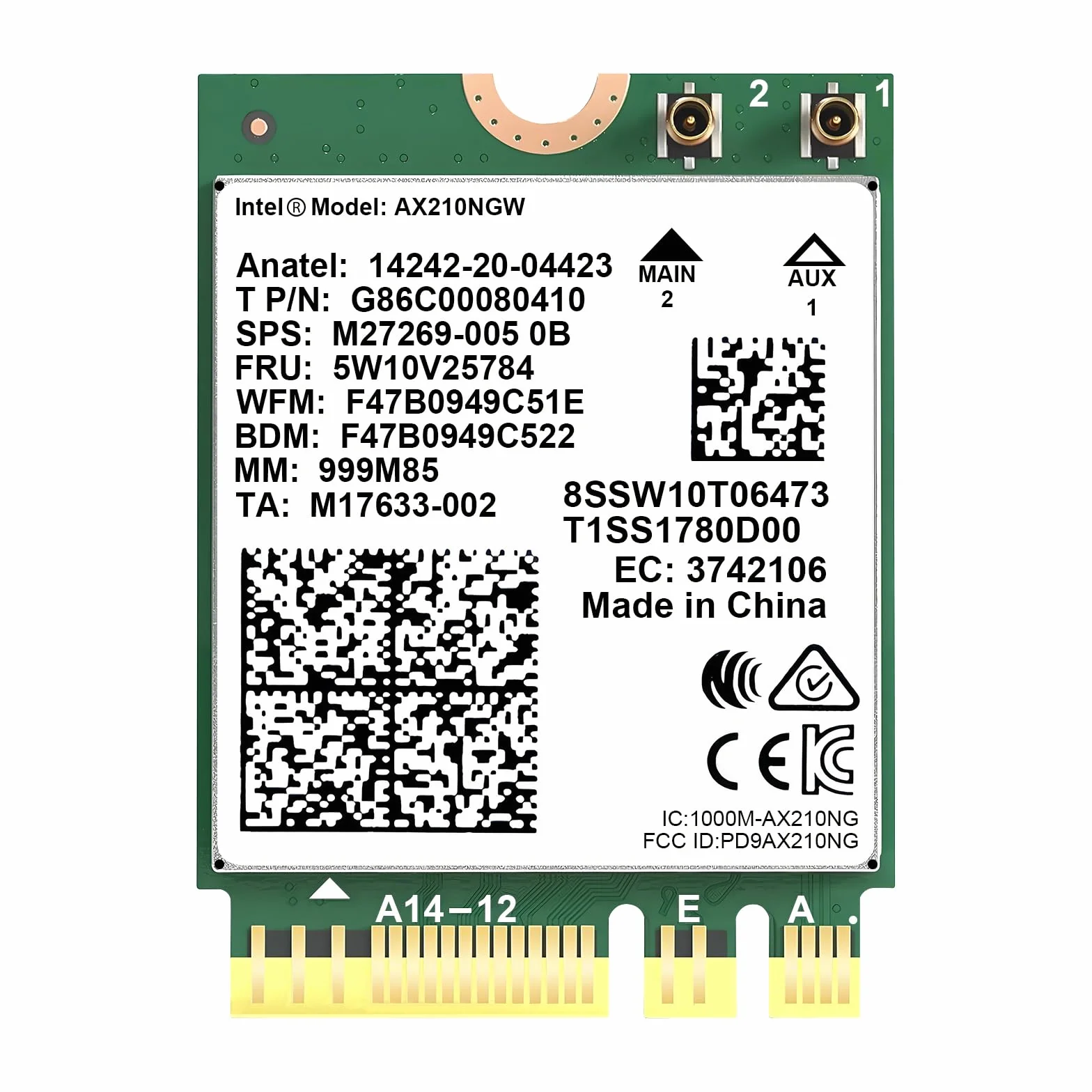 Podazz AX210NGW karta WiFi, bezprzewodowa karta Wi-Fi 6E rozszerzenie do 6GHz MU-MIMO Tri-Band Bluetooth 5.2 do laptopa, obsługuje Bluetooth 5.2 | MU-MIMO | Windows 10/11 (64-bitowy) Linux, M.2/NGFF
