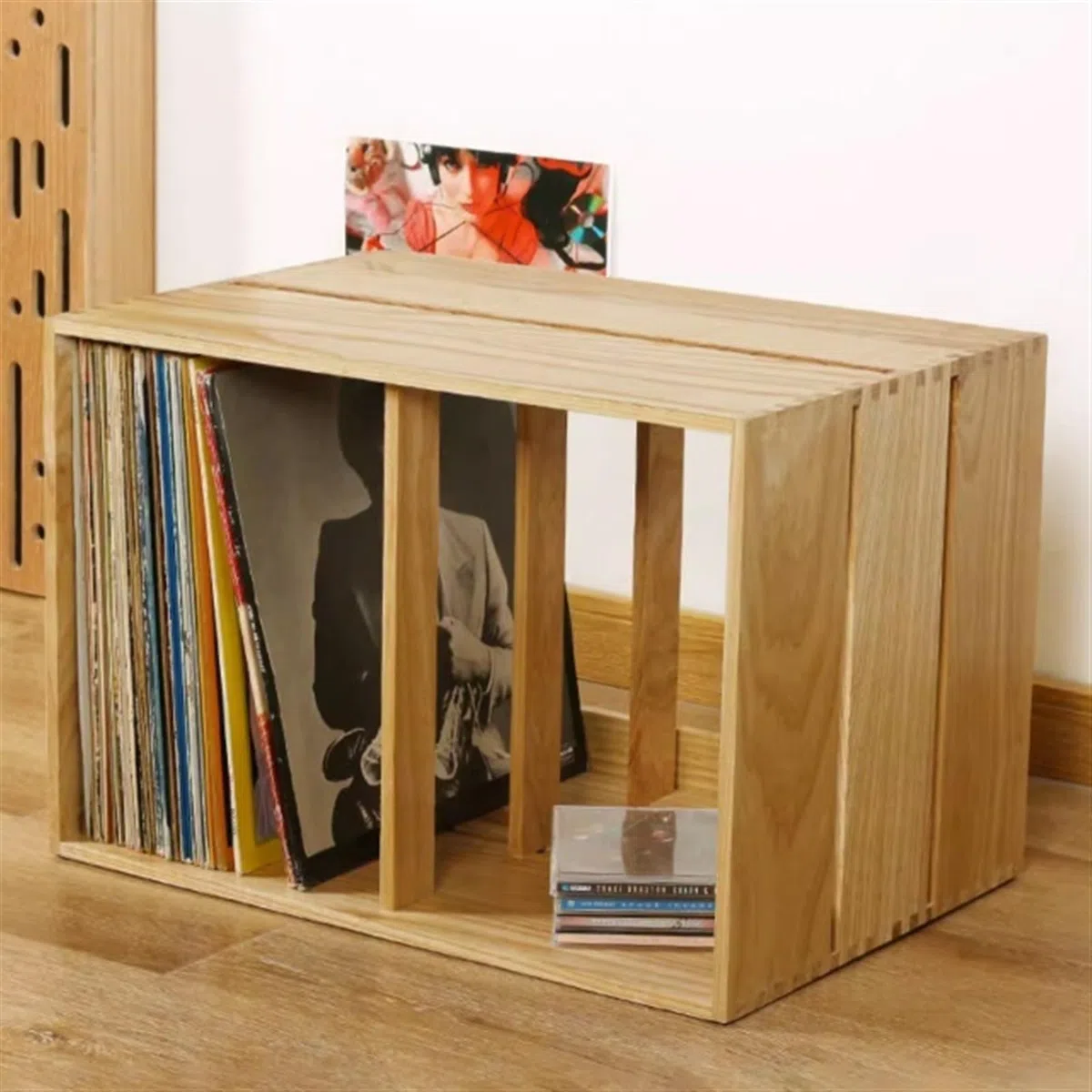 Stojak na płyty CD Uchwyt na płytę winylową - Stołowa półka do przechowywania płyt winylowych - Drewniana szafka do przechowywania płyt winylowych LP z możliwością układania w stosy Uchwyt na płyty wi