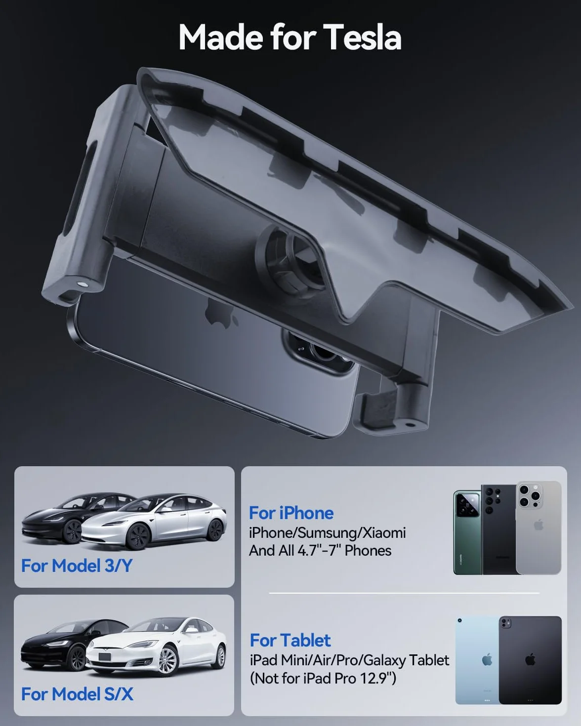 Regulowany uchwyt do tabletu Tesla Model 3/Y/X/S akcesoria do iPada, Samsung, Android