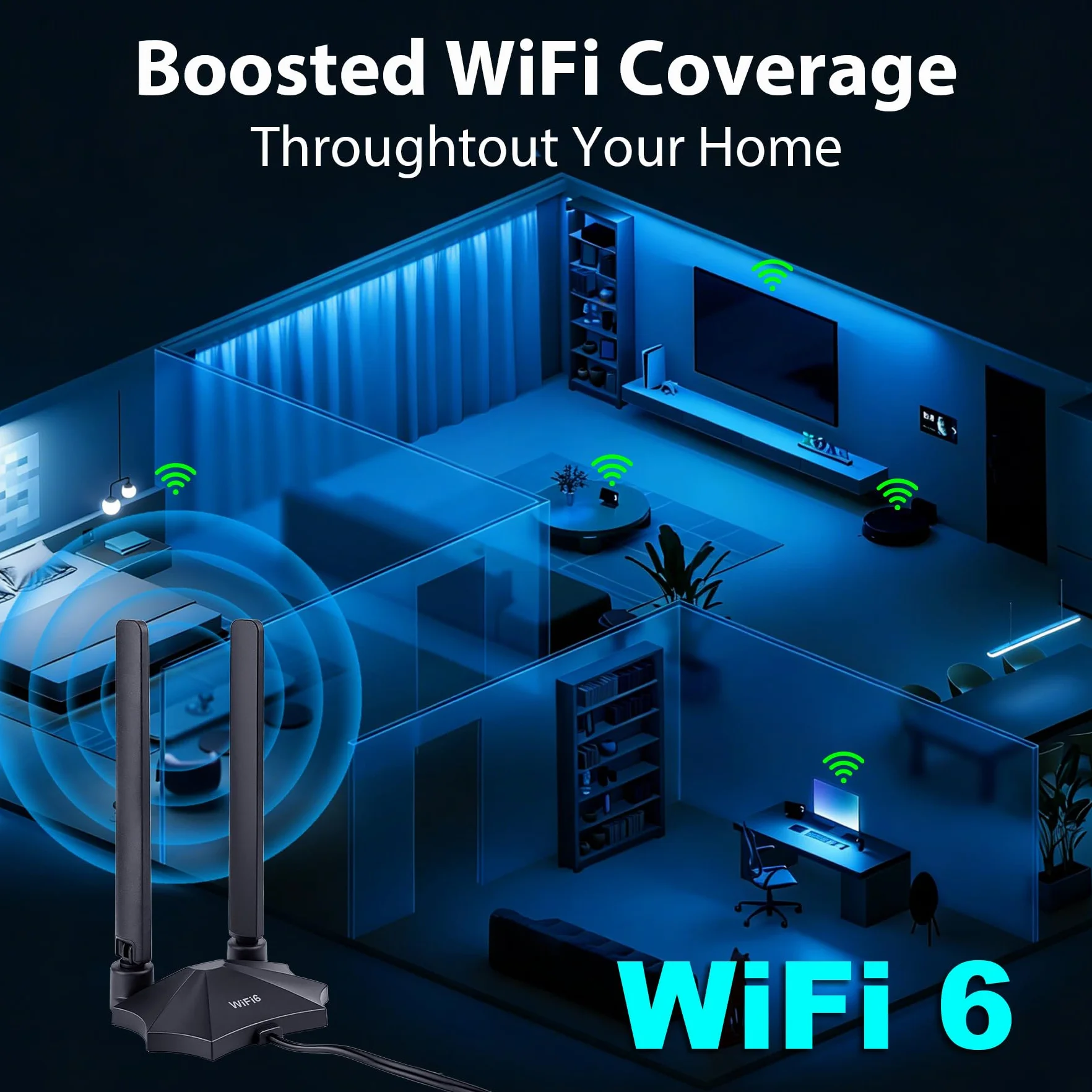 Trójzakresowa antena WiFi 6E RP-SMA z podstawą magnetyczną i przedłużaczem o długości 2 m do komputera, płyty głównej Bluetooth, routera WiFi 6, kamery Wi-Fi, karty PCI