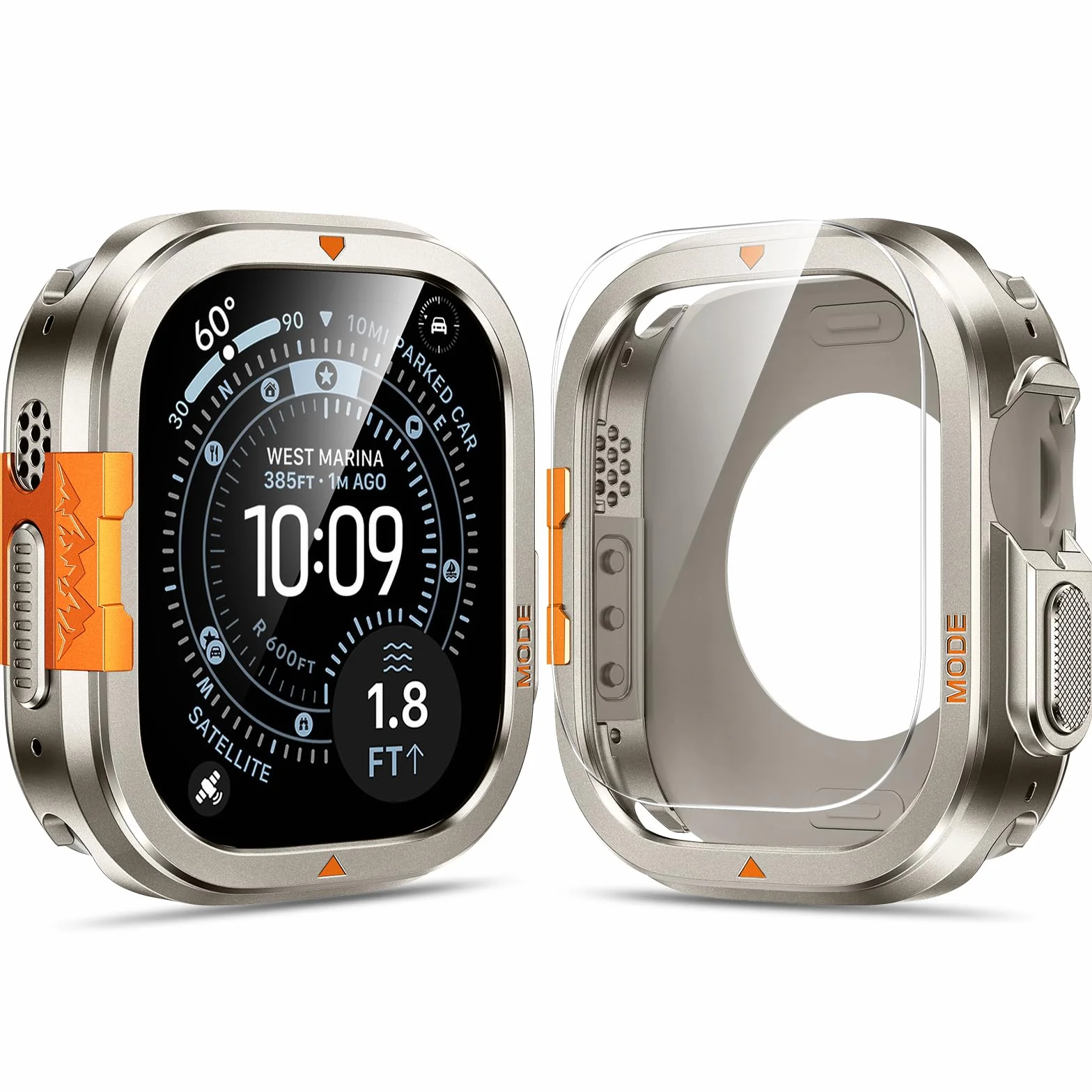 Kamita Metalowa obudowa kompatybilna z Apple Watch Ultra 3/2/1 49 mm, zderzak z hartowanego szkła ochronnego i tylną pokrywą, osłona 360° na iWatch 49 (tytan)