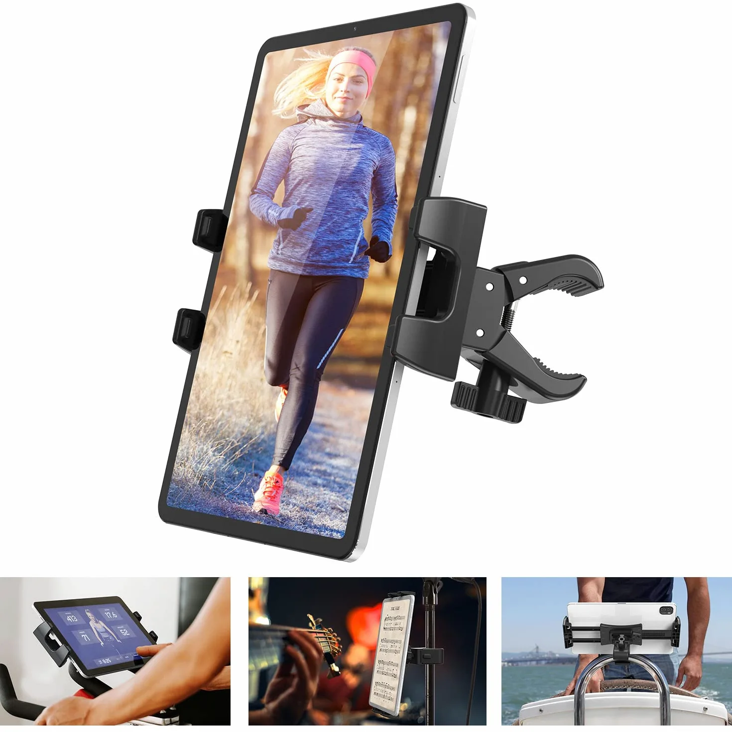 Stojak na tablet do roweru stacjonarnego - Tendak regulowana 360° kierownica gimnastyka mikrofon bieżnia uchwyt do iPada Pro iPad Mini iPad Air 4,7-12,9" telefony i tablety