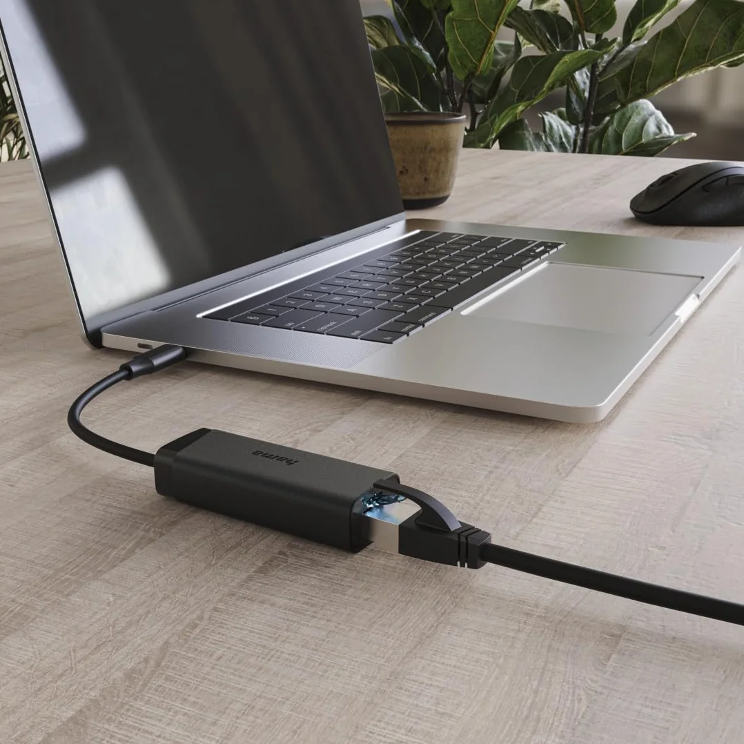 Hama Adapter USB-C do RJ45/LAN 2.5 Gbps, Przejściówka Ethernet, Szybka i Stabilna Transmisja, Elastyczny i Trwały, Ekologiczny