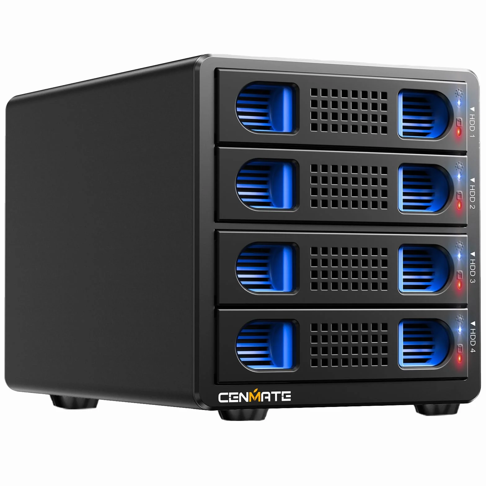 Obudowa dysku twardego, CENMATE 4-wnękowa obudowa RAID 5Gbps z wentylatorem do 2,5/3,5 SATA HDD/SSD, kabel USB A/C 3.0＋eSATA, obudowa dysku twardego 3,5 obsługuje pojemność 80TB, 8 trybów RAID, DAS