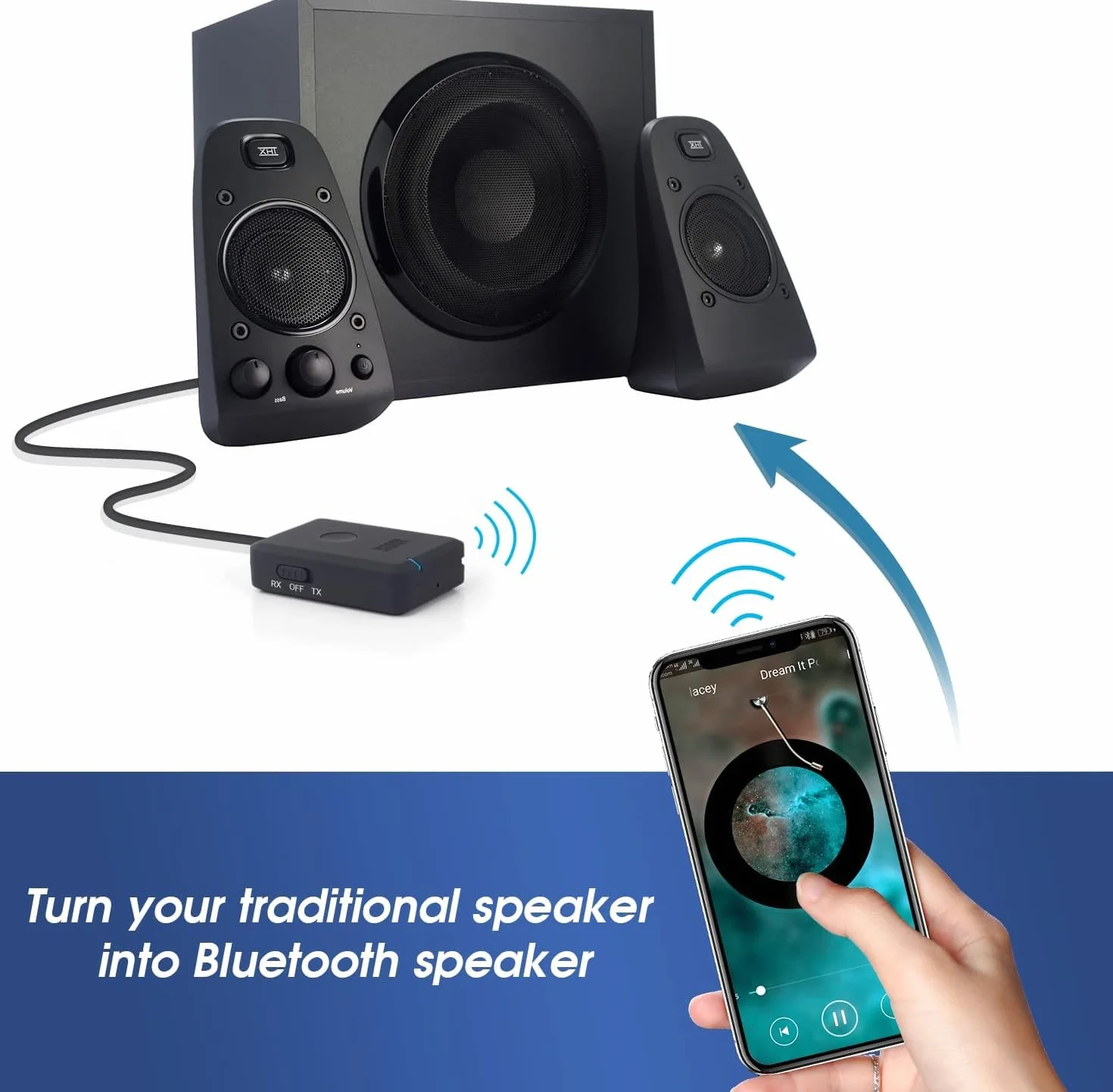 August MR260 – Nadajnik i odbiornik Bluetooth, 3,5 mm AUX –Bezprzewodowy, wbudowana bateria, telewizora,z połączeniem o niskim opóźnieniu 40 ms, zapewnia do 10 godzin pracy na baterii–czarny