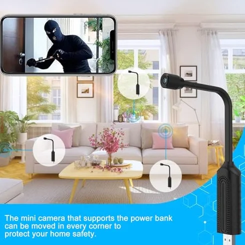 Ukryta Kamera, Kamera Szpiegowska HD 1080P, Wtyczka USB Mini Bezprzewodowa Kamera WiFi ze Zdalnym Podglądem, Mała Wewnętrzna Kamera dla Niani z Noktowizorem, Wykrywanie Ruchu
