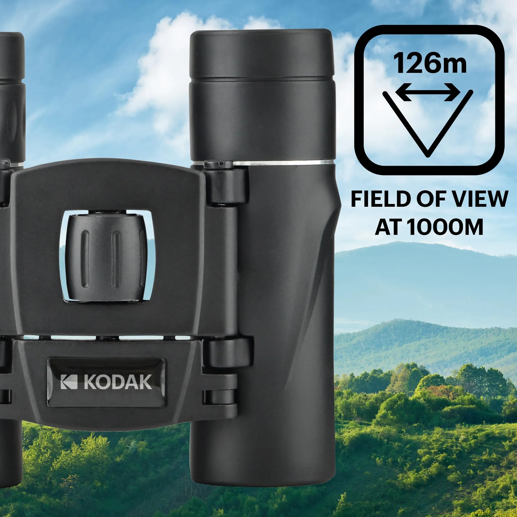 KODAK BCS200 Kompaktowa Lornetka 8x, Pole Widzenia 126m/1000m, Pasek i Etui Transportowe w Zestawie, Idealna do Obserwacji Przyrody, Ptaków i Koncertów - Czarna