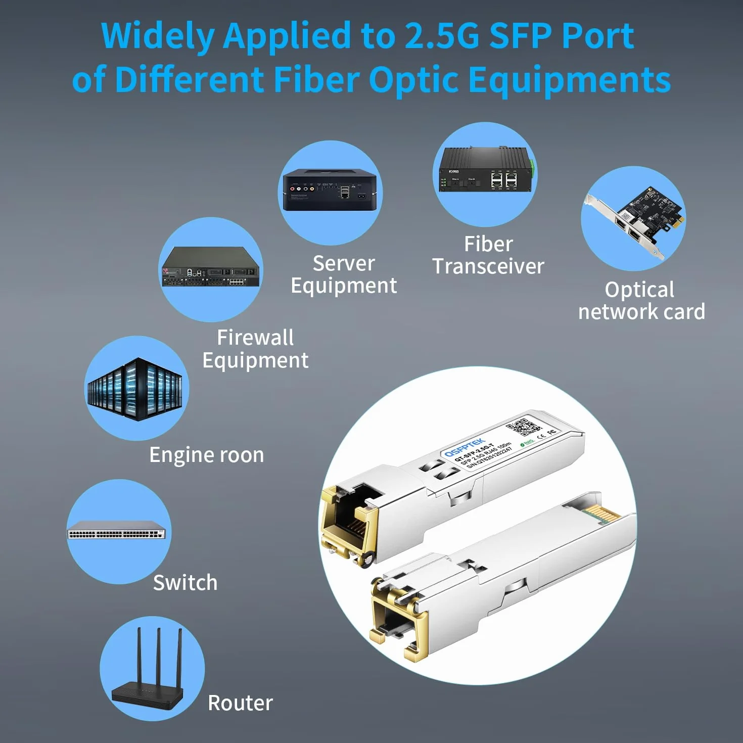 QSFPTEK 2.5GBASE-T SFP do RJ45 Transceiver, 2,5G moduł Mini-GBIC kompatybilny z Cisco SFP-2.5G-T, Ubiquiti, MikroTik, TP-Link 2.5Gb Switch/Router, do 100m (Obsługa tylko portu 2.5G)