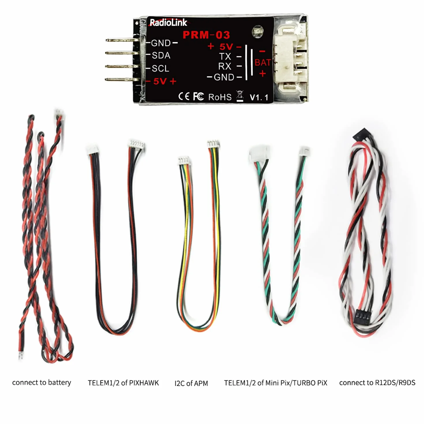 Radiolink PRM-03 Moduł telemetrii informacji OSD w czasie rzeczywistym Pobierz GPS RSSI Napięcie (1S-12S) i więcej na TX, dla AT9S Pro&AT10II, Minipix PIXHAWK APM FC, pochodzą z kablami Connect