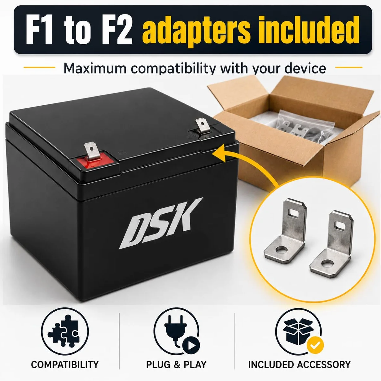 DSK 103632 - Uszczelniony akumulator ołowiowy AGM o wysokim rozładowaniu 12V i 9Ah. Idealny do UPS-SAI, systemów bezpieczeństwa i komunikacji, świateł awaryjnych…