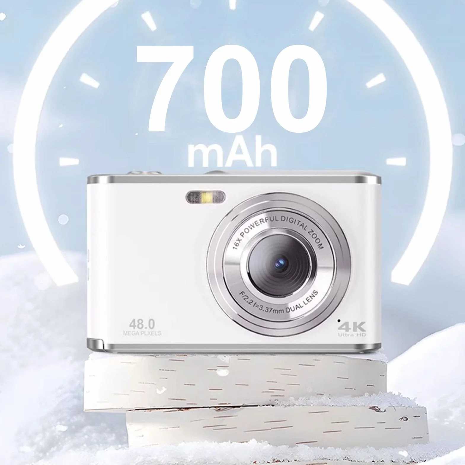 Aparat Cyfrowy 4K, Aparat do Vlogowania 4K 48 MP z Autofokusem i 2,8-calowym Ekranem IPS, Cyfrowy Aparat Typu „wskaż i Zrób zdjęcie” z 16-krotnym Zoomem dla Nastolatków, (WHITE)