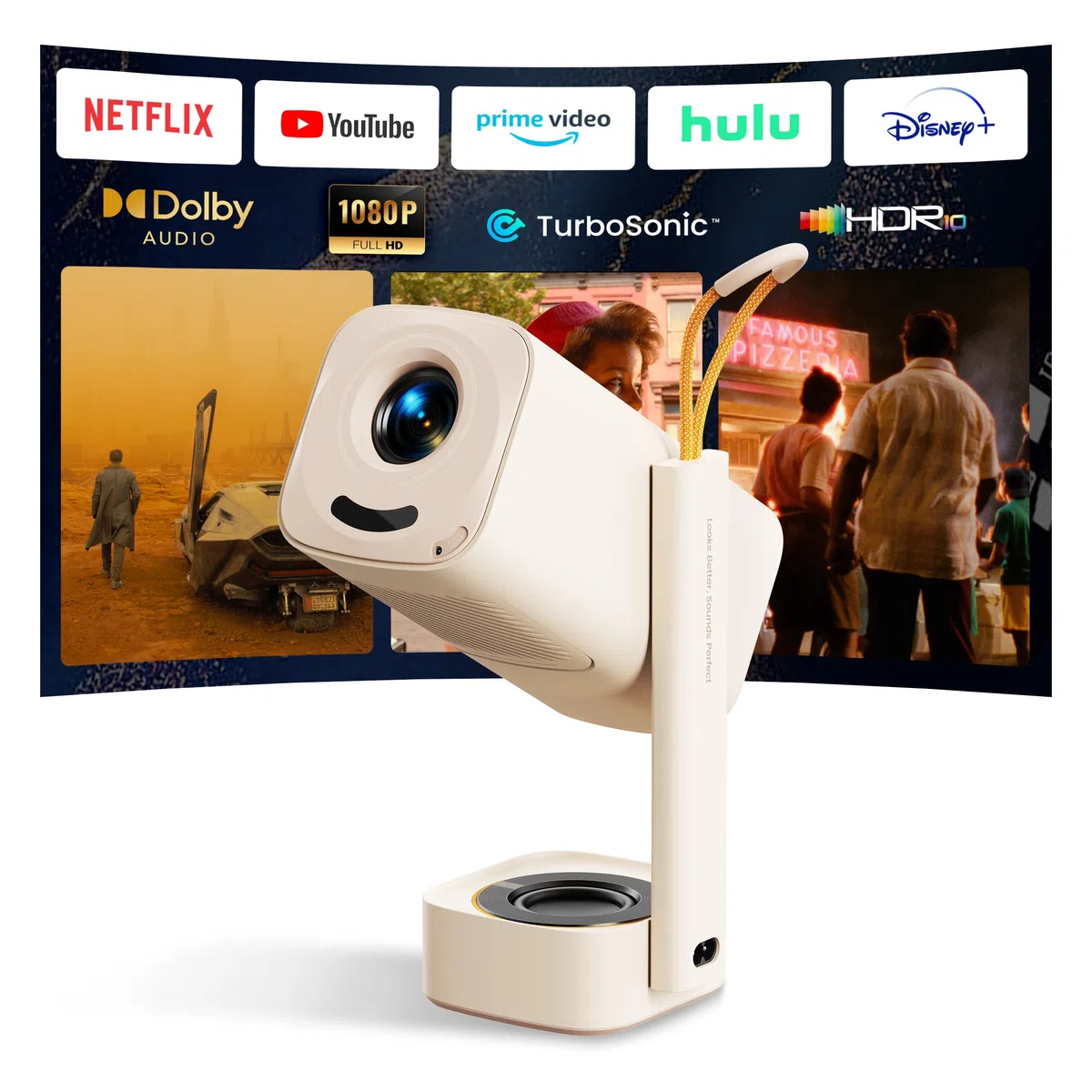 Przenośny projektor YABER T1 Pro2 1080P FHD i HDR, projektor WiFi Bluetooth z Dolby Audio, automatyczna regulacja, wbudowane aplikacje, kino domowe do USB/HDMI
