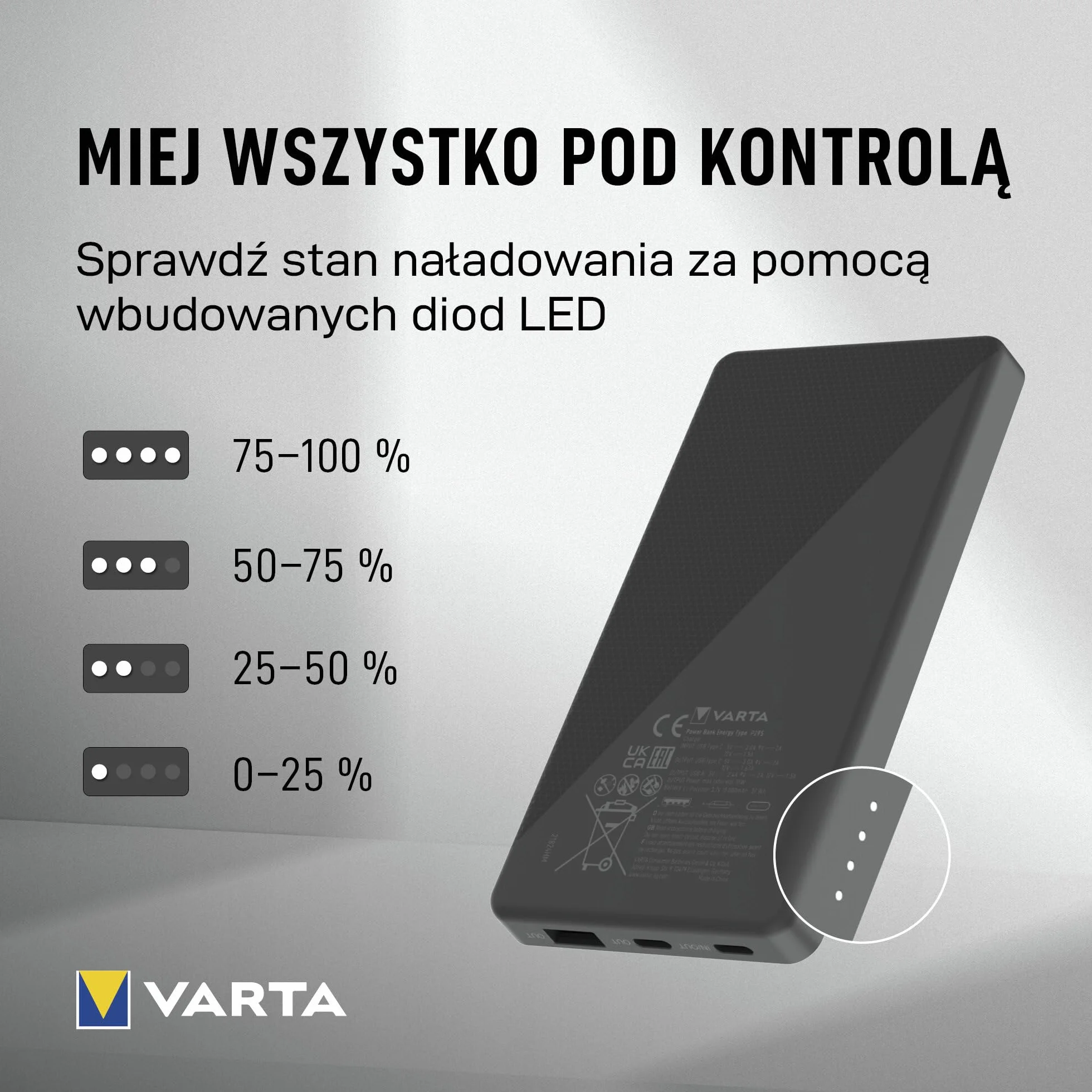 VARTA Power Bank 10000mAh z 3 portami USB A i USB C