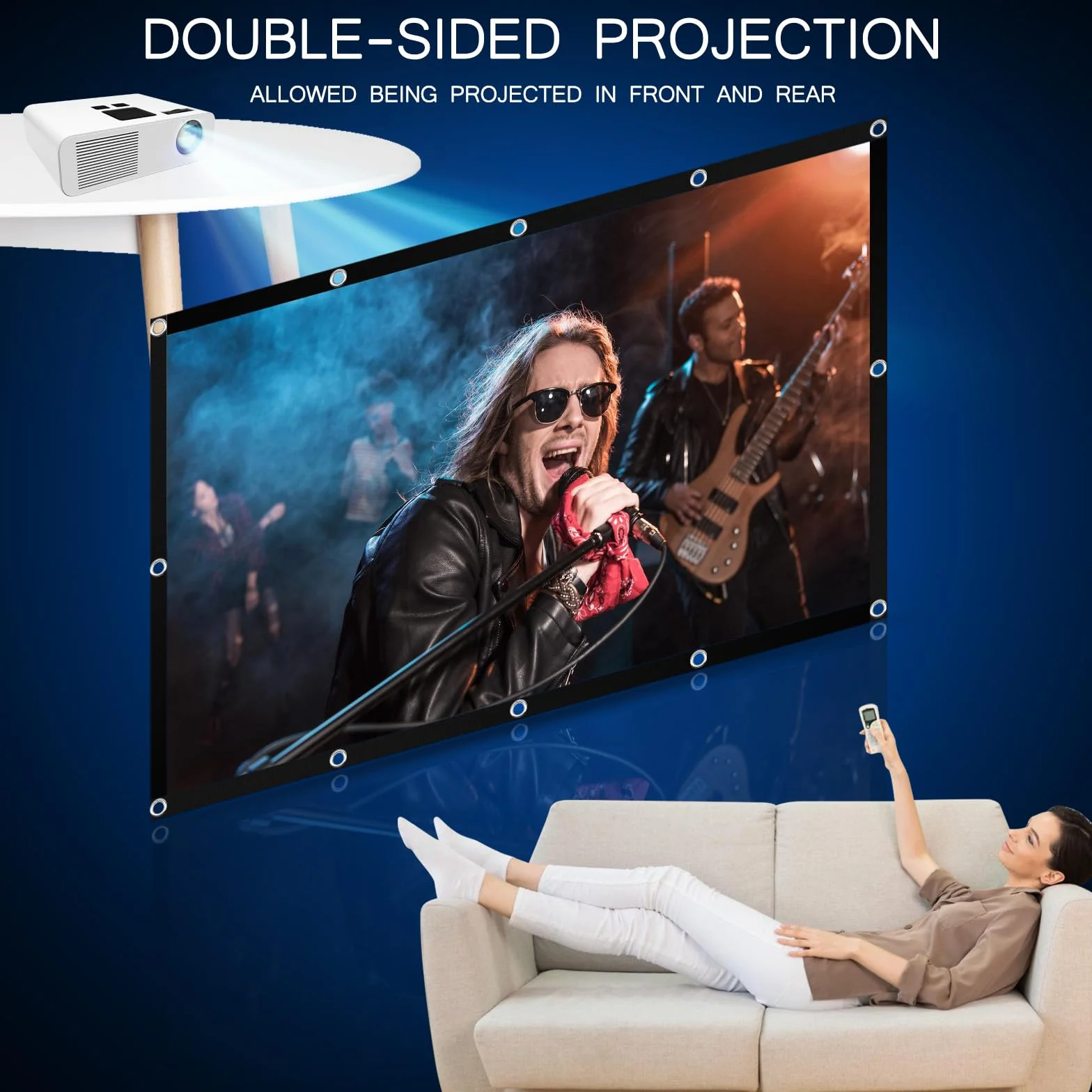 Ekran projekcyjny, 100 cali, płótno rzutnikowe do użytku wewnątrz i na zewnątrz, 16:9 HD 4K, dwustronna, przenośna, do domu, biura, szkoły i na zewnątrz
