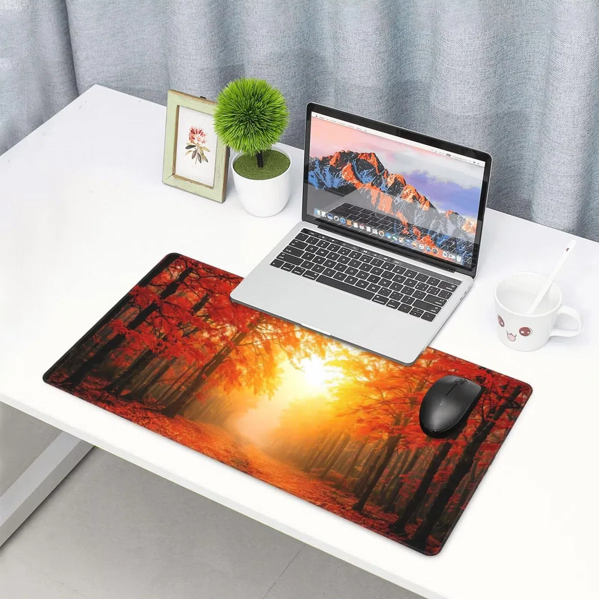 Gamingowa podkładka pod mysz XXL, 1200 x 600 mm, zachód słońca, klon, podkładka pod mysz, 120 x 60 cm, podkładka na biurko, akcesoria gamingowe z przyszytymi krawędziami dla poprawy precyzji i