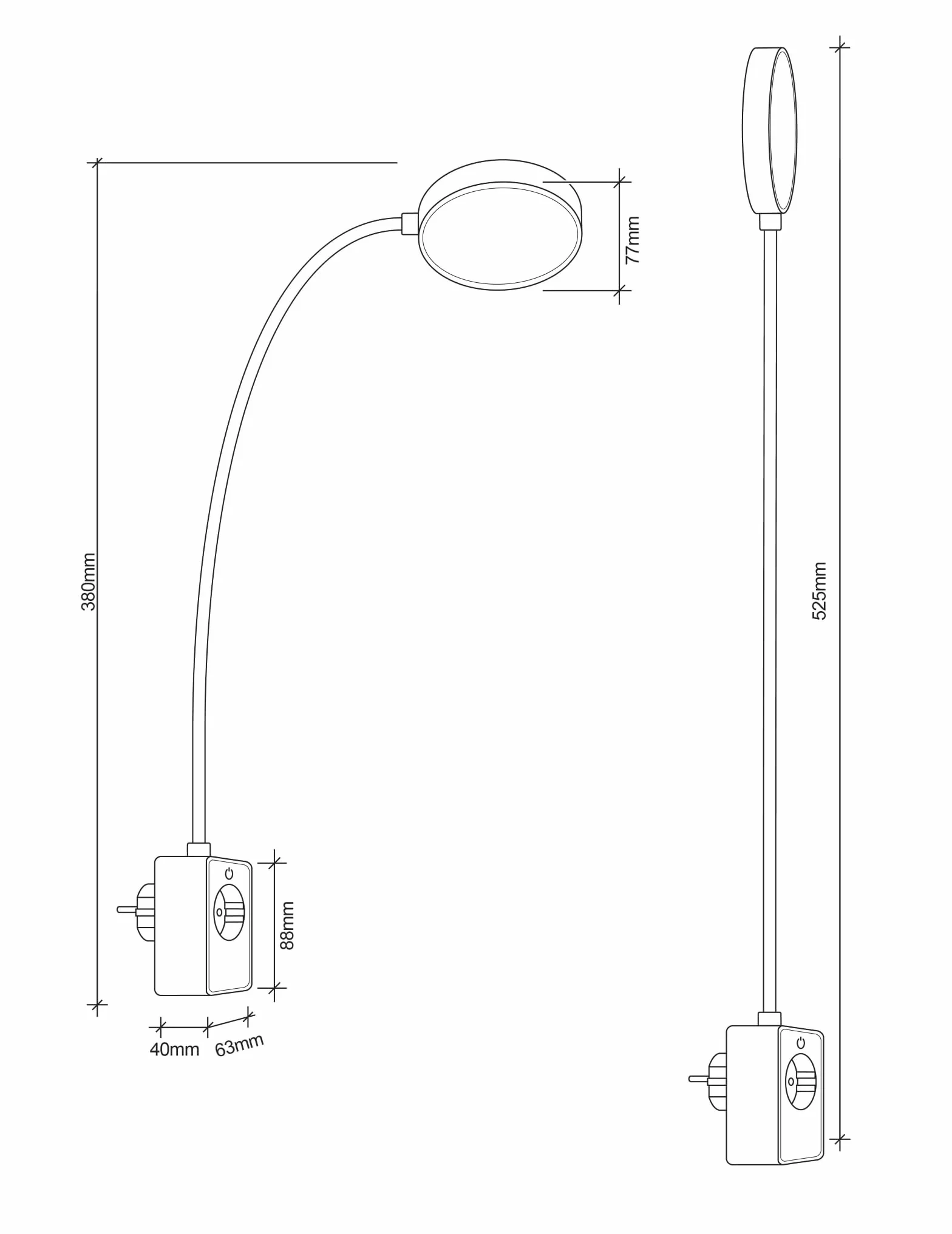 SEBSON Lampa LED z gniazdkiem elektrycznym, z możliwością ściemniania – lampka do czytania i gniazdko elektryczne z złączem USB-C – elastyczny szyjka łabędzia
