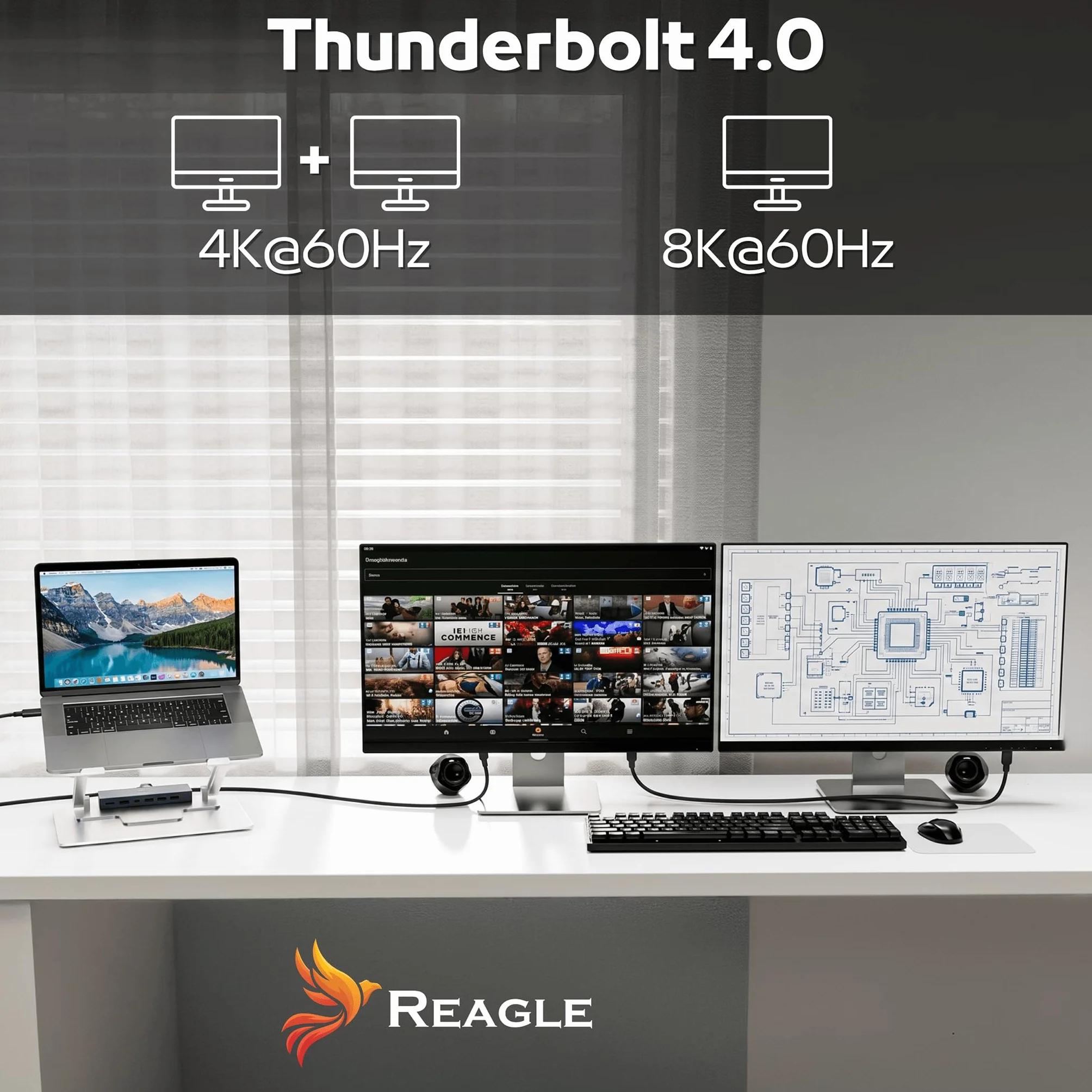 Reagle Kabel Thunderbolt 4 USB-C Do USB-C 2M, 40 Gbit/s, Power Delivery 100 W, 8K 60 Hz, 4K 120 Hz, Kompatybilny Z MacBook Pro/Air, iPhone 17/16, iMac, USB4, Thunderbolt 3, Monitor, Dock, SSD
