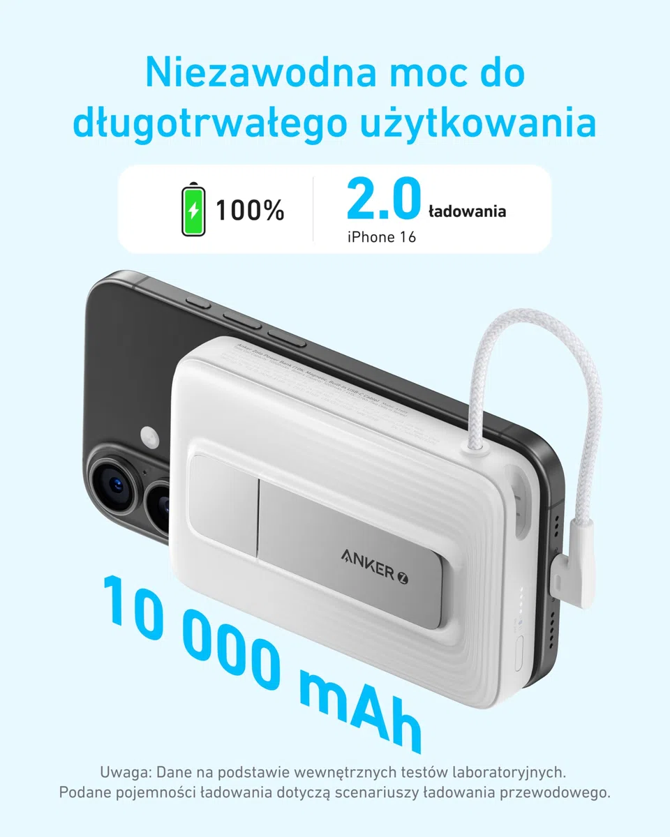 Anker Zolo Magnetic Power Bank, 10,000 mAh Wireless Portable Charger with 30W Max. Fast Charging, with Built-in USB-C Cable and Adjustable Stand, for iPhone 16/15 Series, AirPods and More