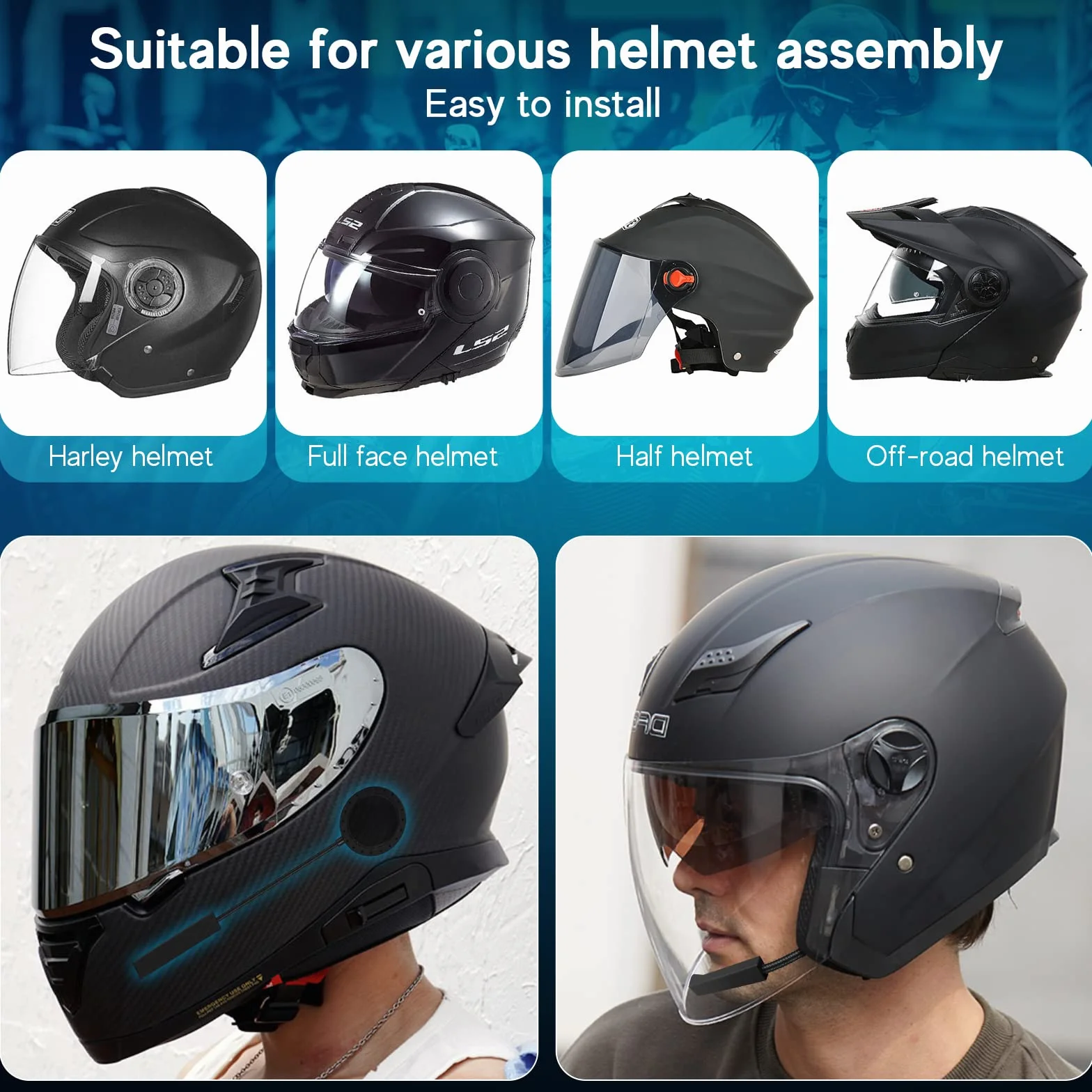 MAXTO Kask motocyklowy z Bluetoothem 5.3 EDR automatyczny