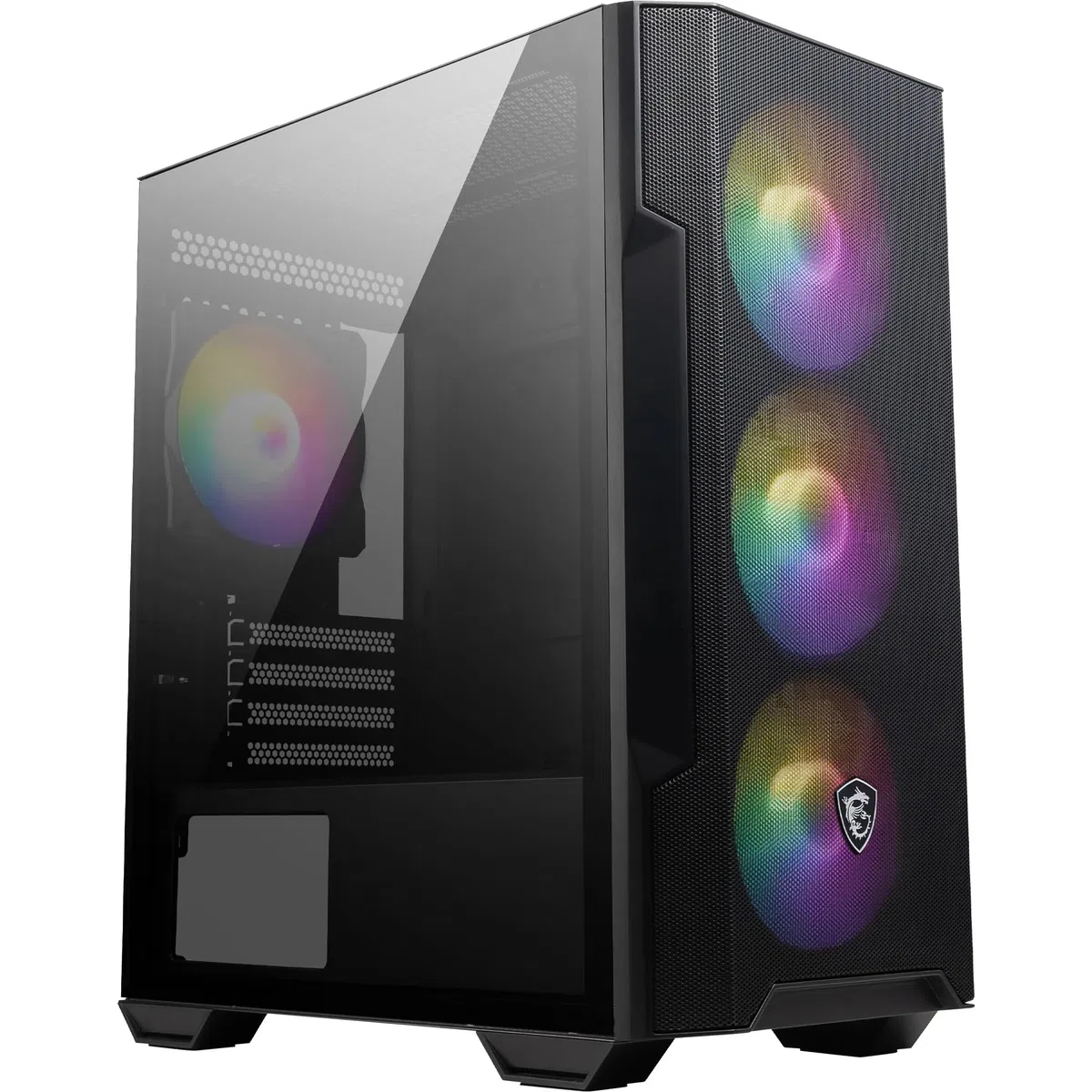 MSI MAG FORGE M100R Mini Tower obudowa PC, szkło hartowane, obsługuje Micro-ATX i Mini-ITX, Mesh Front, 4 x wentylator ARGB 120 mm z kontrolerem koncentratora, magnetyczny filtr kurzu, USB 3.2 Gen 1