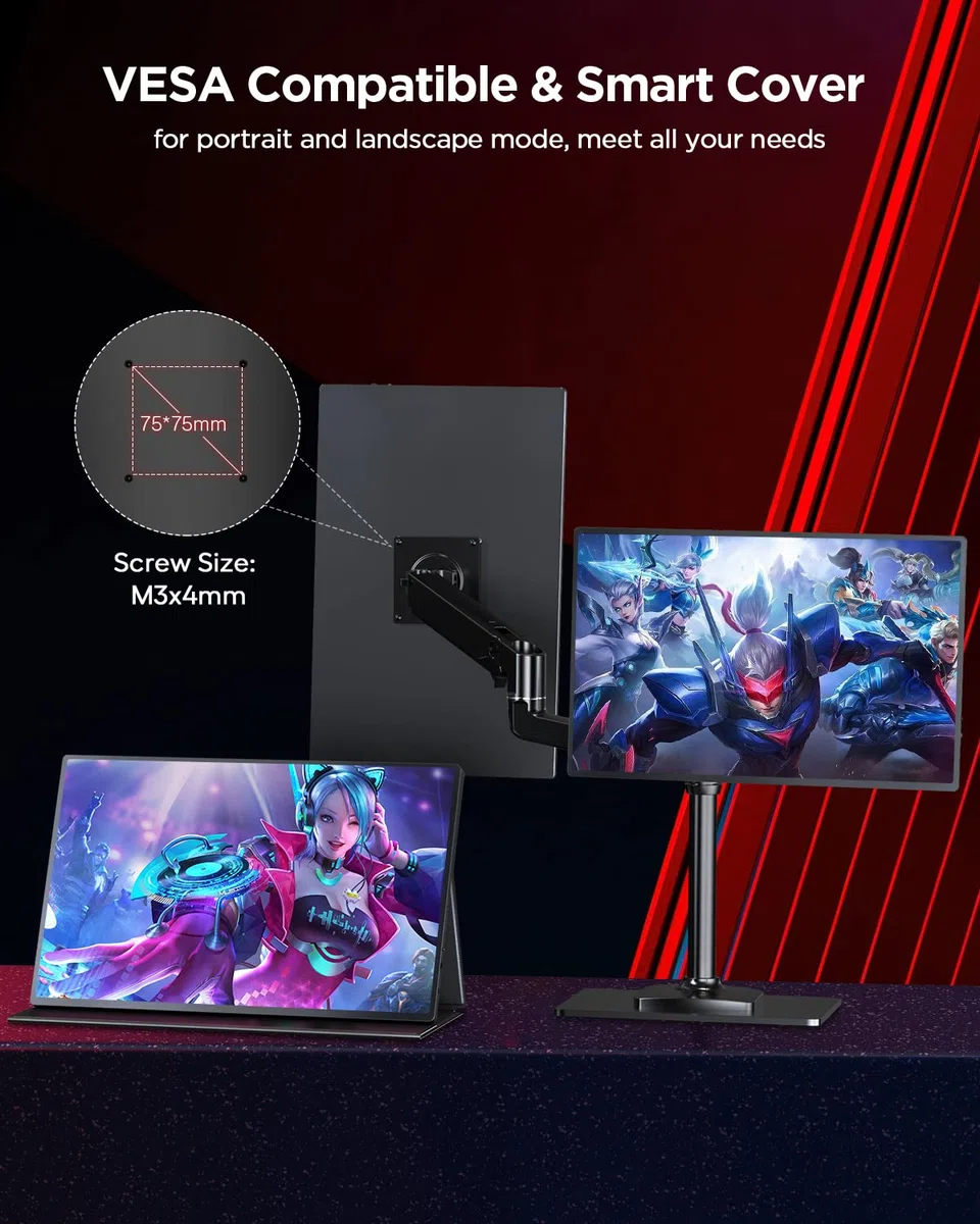 UPERFECT 2K 120 Hz 16 cali Przenośny monitor 2560 * 1600 2000:1 Kontrast 400 Nits Display IPS Mini HDMI USB C do komputera Laptop Smartphone Xbo Switch PS-4/5, kompatybilny ekran mobilny VESA