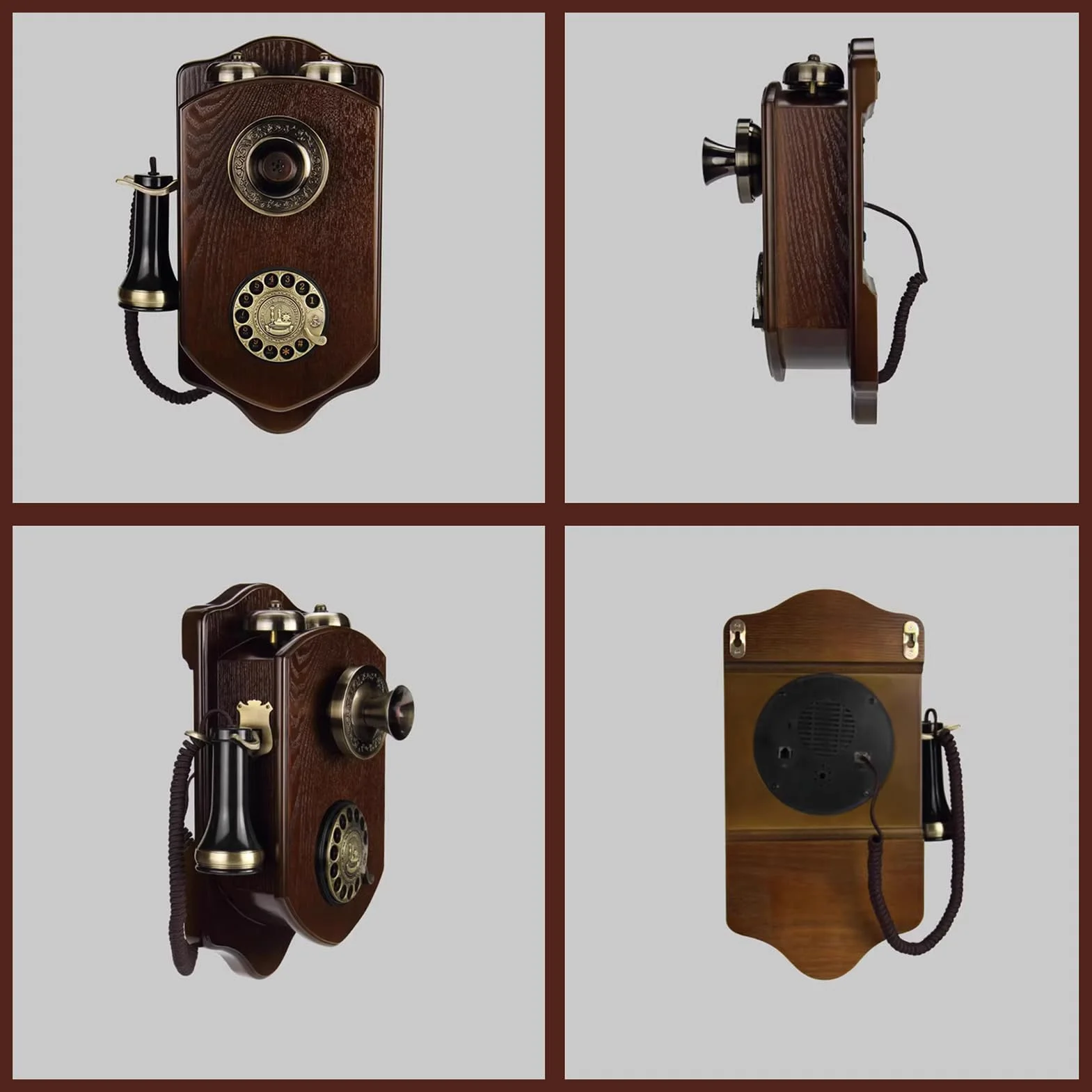 HJMMWT Antyczne telefony ścienne, telefon retro, staromodny telefon stacjonarny w stylu vintage, klasyczny europejski wystrój, drewno 1960S Old Fashion przewodowy do domu/biura/hotelu/szkoły