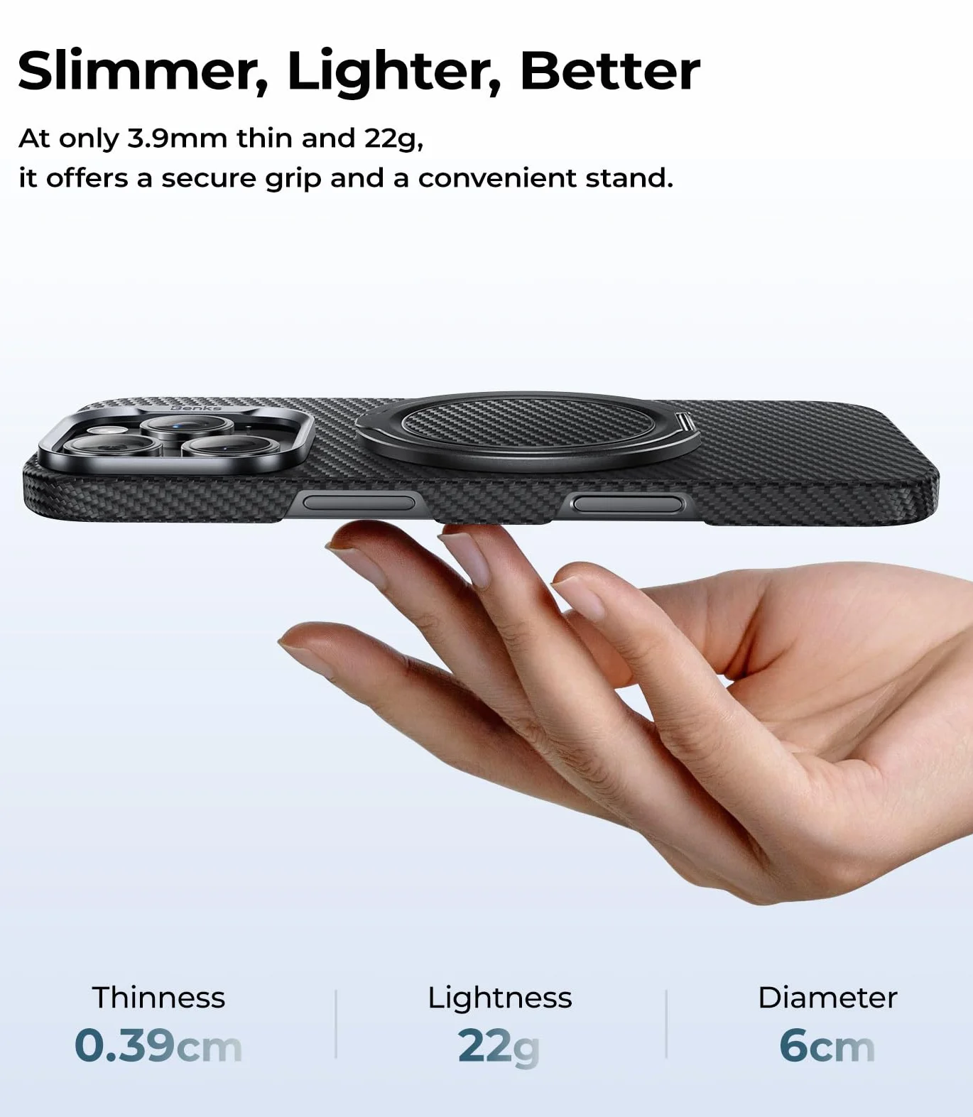BENKS Magnetyczny pierścień do telefonu MagSafe 2 w 1 uchwyt obrót 360° Kevlar pasek do iPhone 17/16/15/14/13 Pro Max czarny