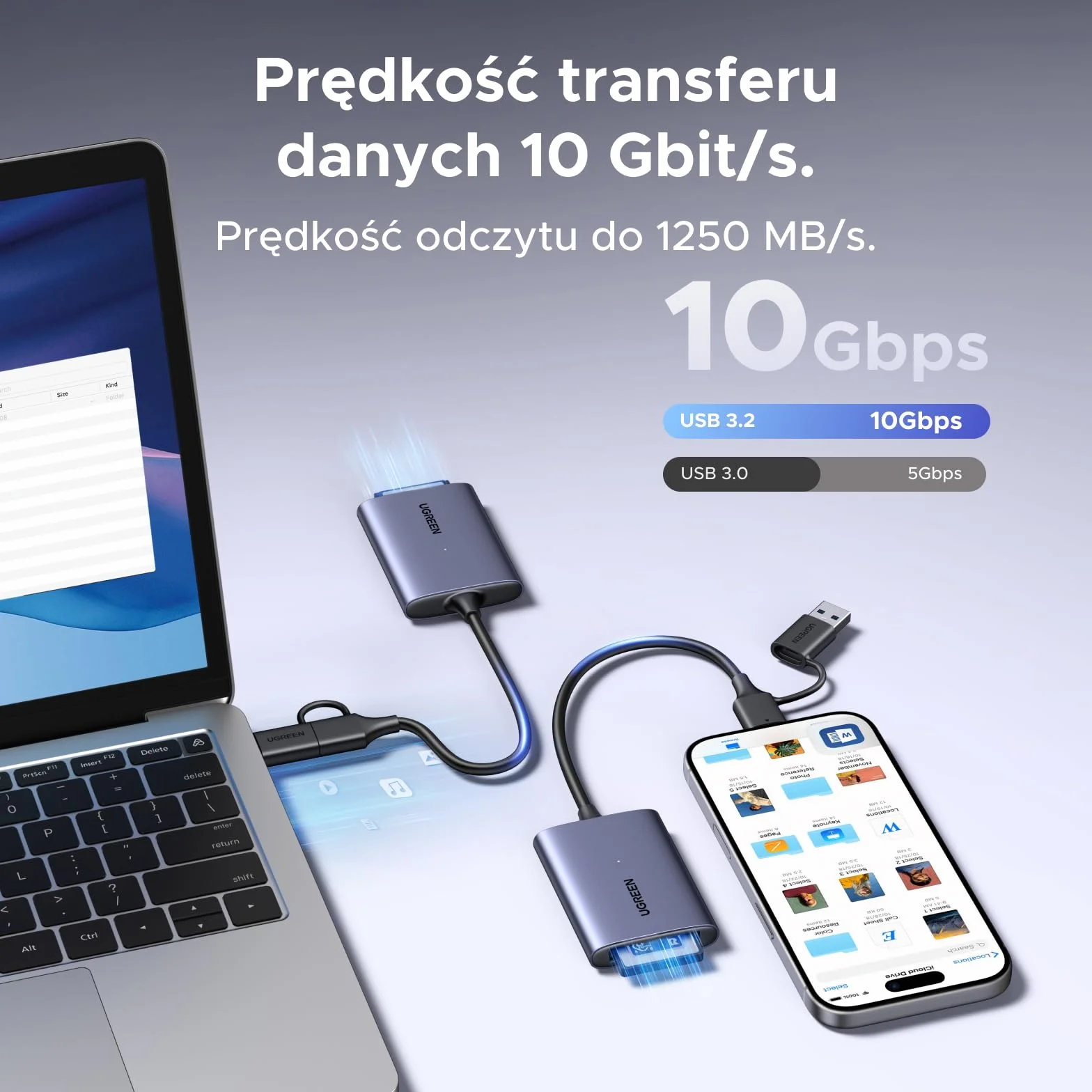 UGREEN Czytnik kart USB-C CFexpress typu B 10 Gb/s aluminiowa obudowa