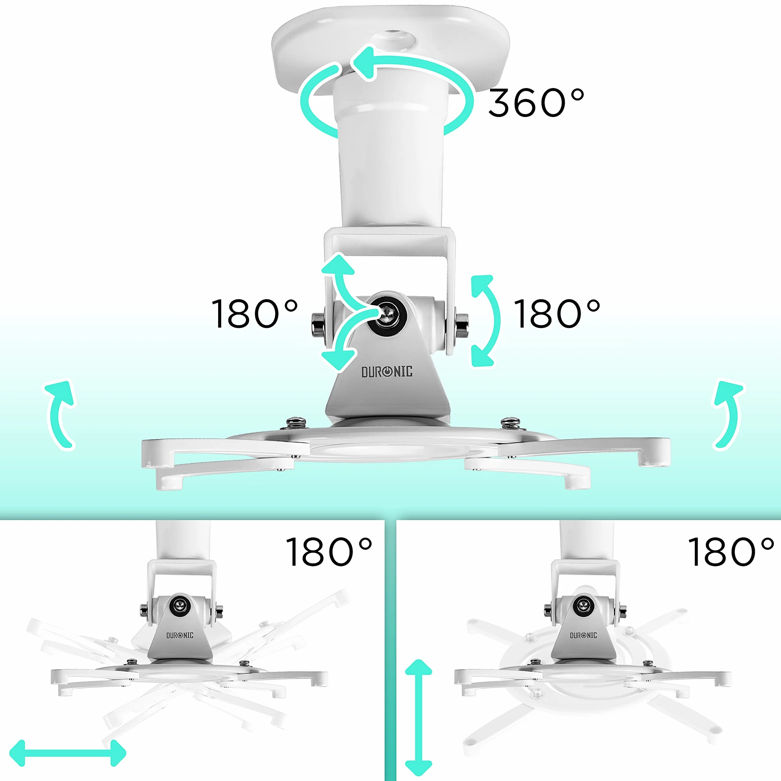Duronic Uchwyt do projektora PB07XB, mocowanie sufitowe, nośność 10 kg, obrót 360°, nachylenie 180°